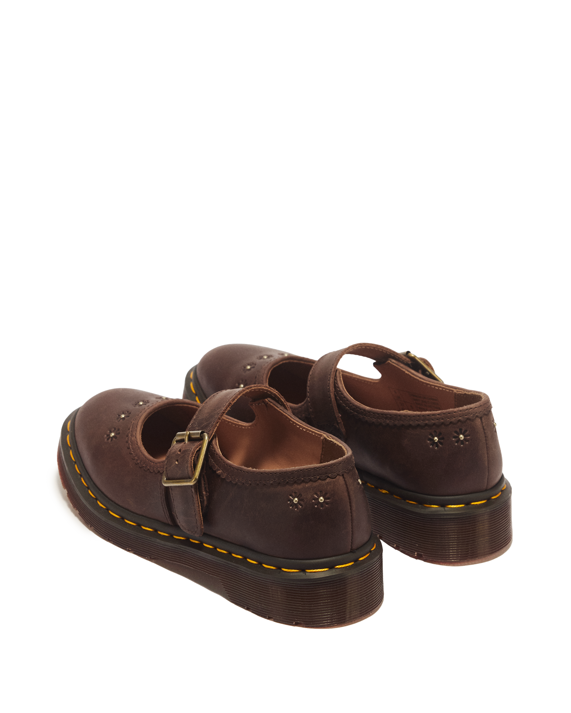 Mary Jane Flower Crazy Horse Leather Shoes in DARK BROWN | Dr