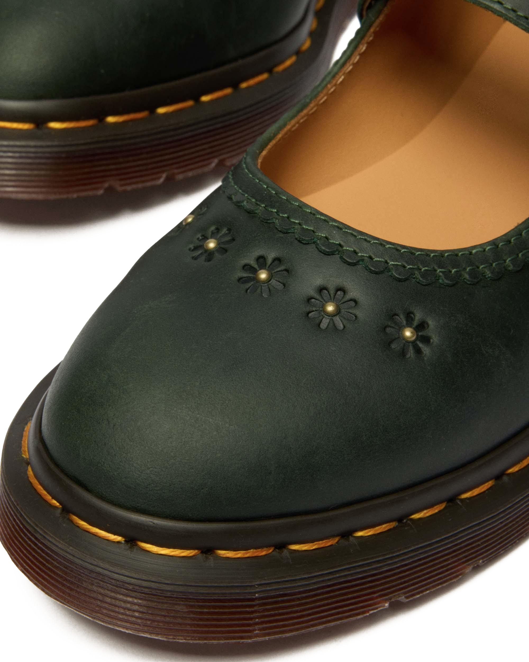 Mary Jane Flower Crazy Horse Leather Shoes in DMs Green | Dr. Martens™