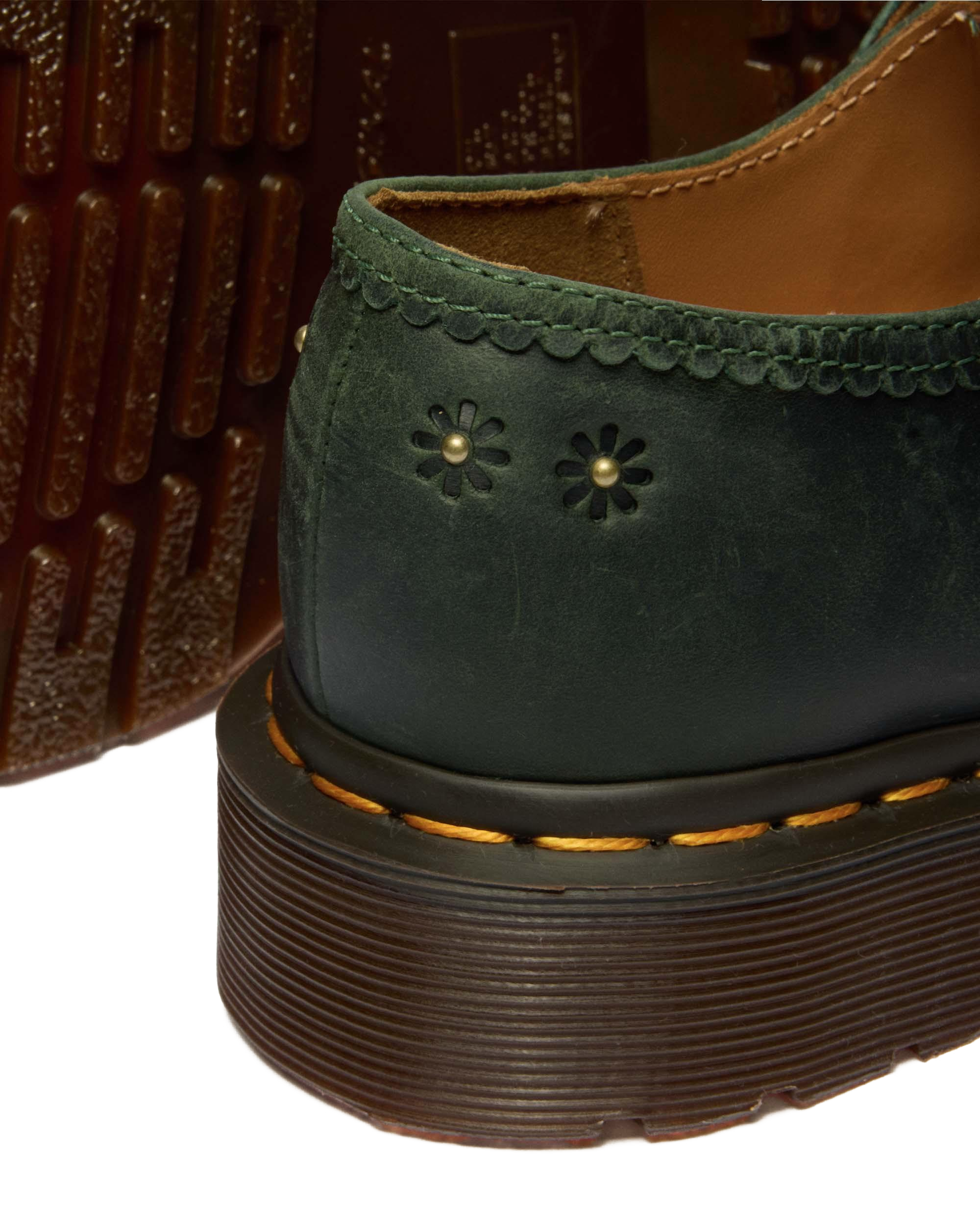Mary Jane Flower Crazy Horse Leather Shoes in DMs Green | Dr. Martens™