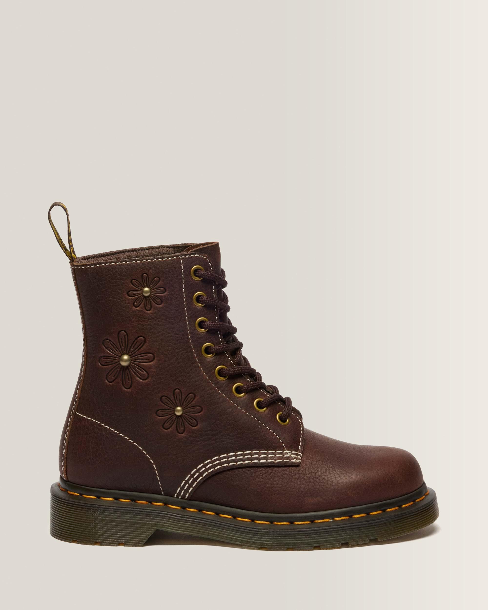 1460 Pascal Flower Grizzly Leather Boots in Dark Brown | Dr. Martens™
