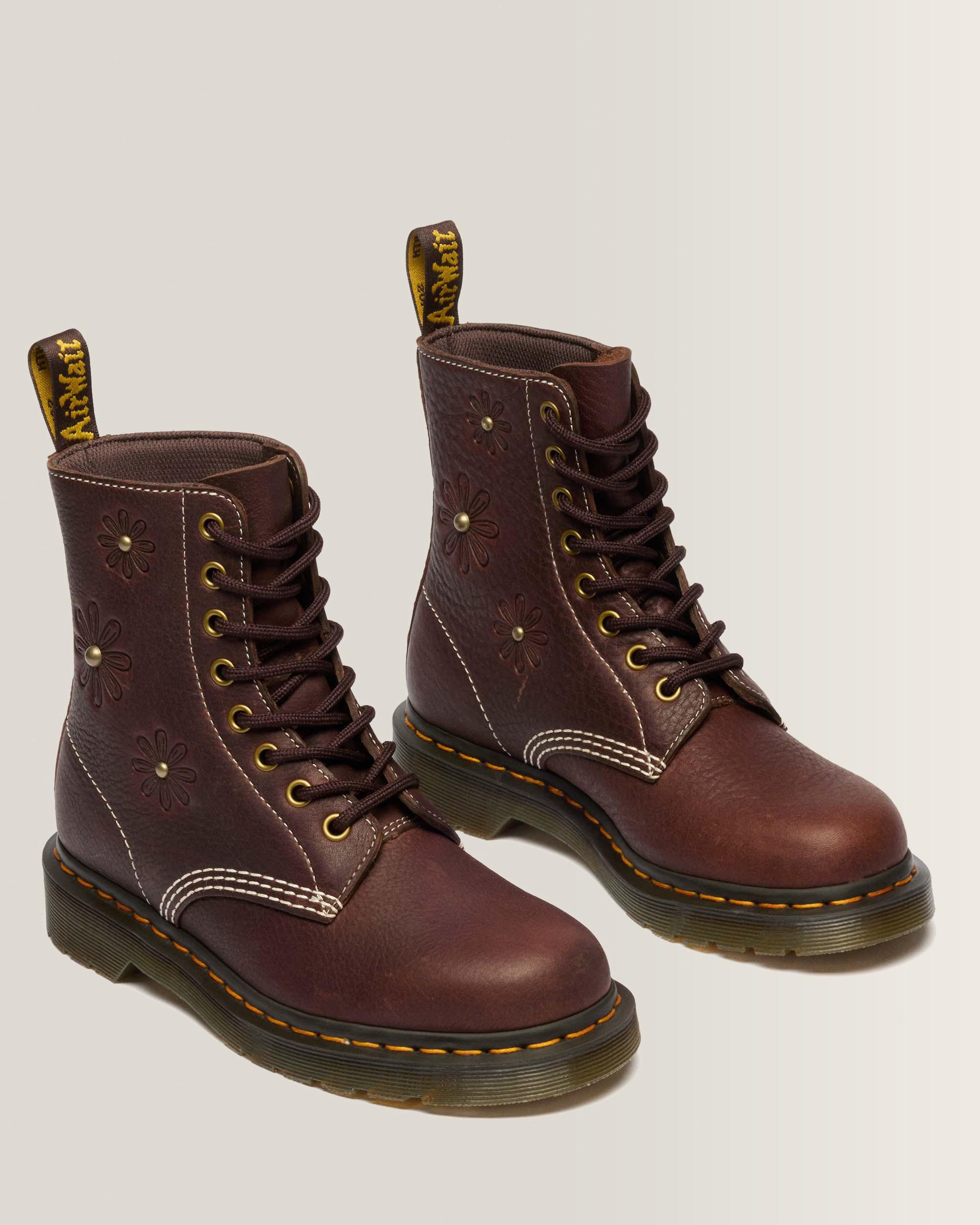 1460 Pascal Flower Grizzly Leather Boots in Dark Brown | Dr. Martens™