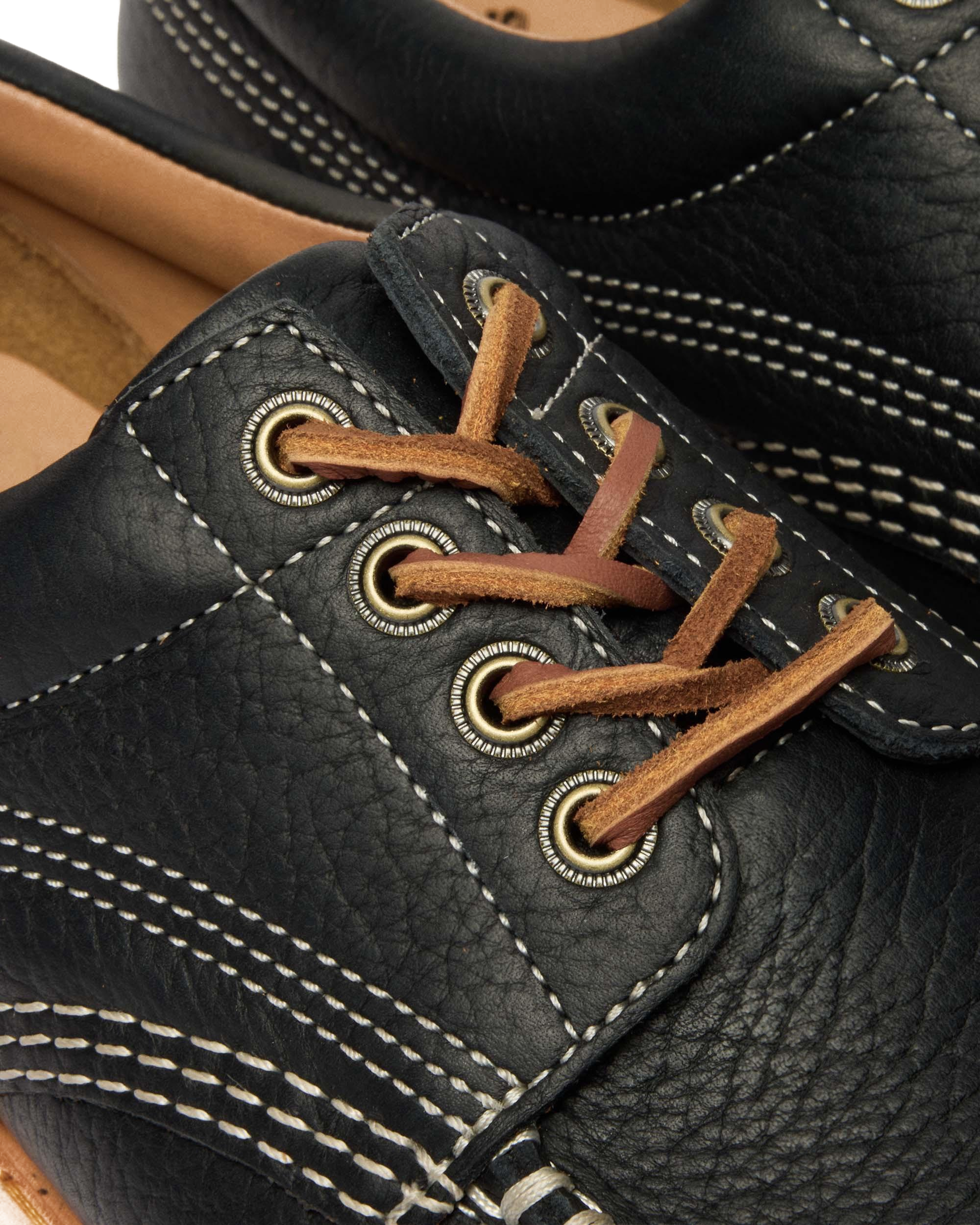 Lowell Wild Grain Leather Moc Toe Shoes in Black | Dr. Martens™