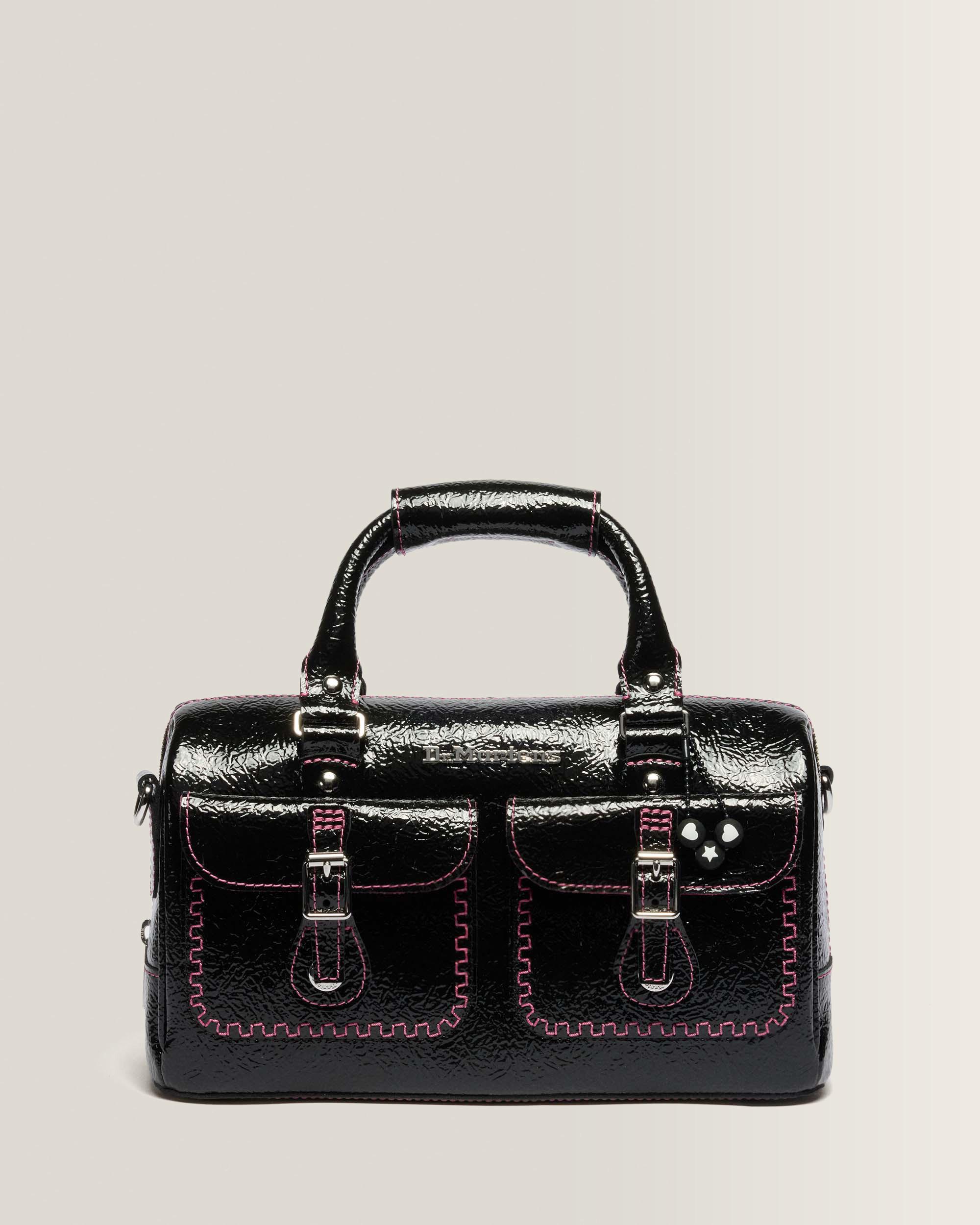 Top Handle Distressed Patent Leather Bag
