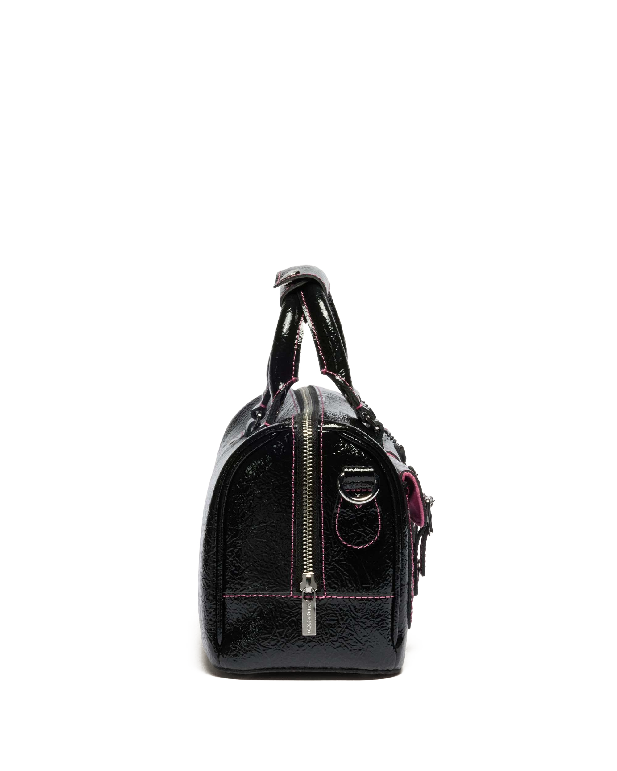 Top Handle Distressed Patent Leather Bag