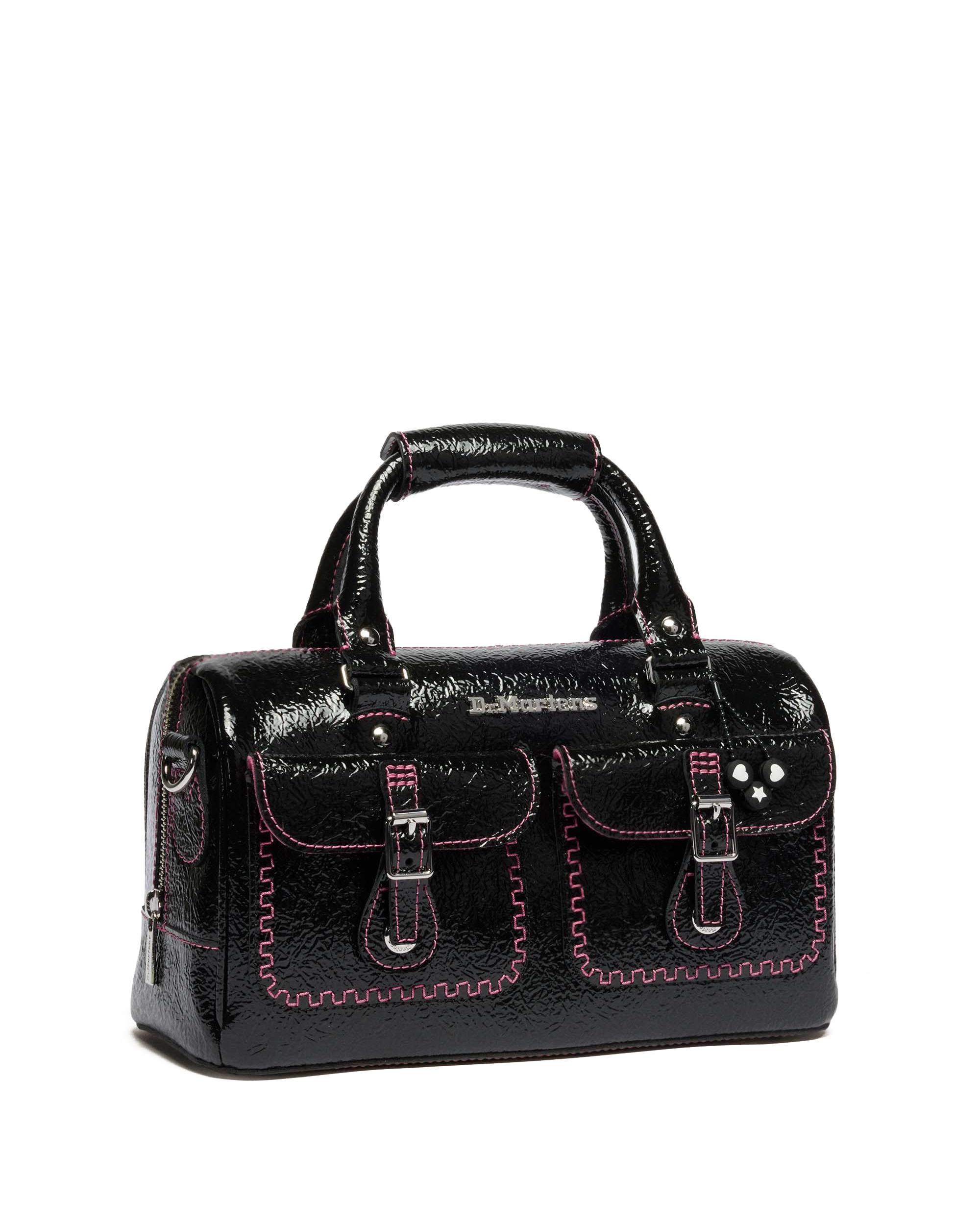 Top Handle Distressed Patent Leather Bag