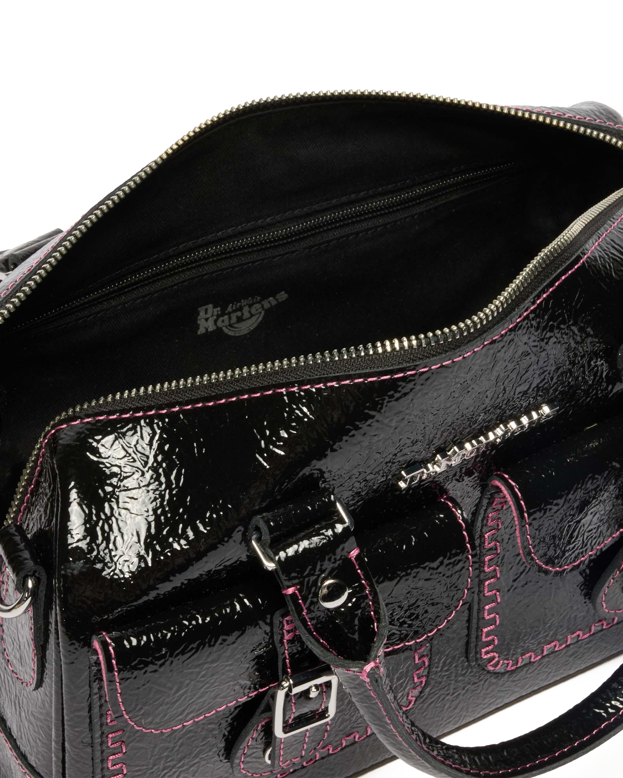 Top Handle Distressed Patent Leather Bag