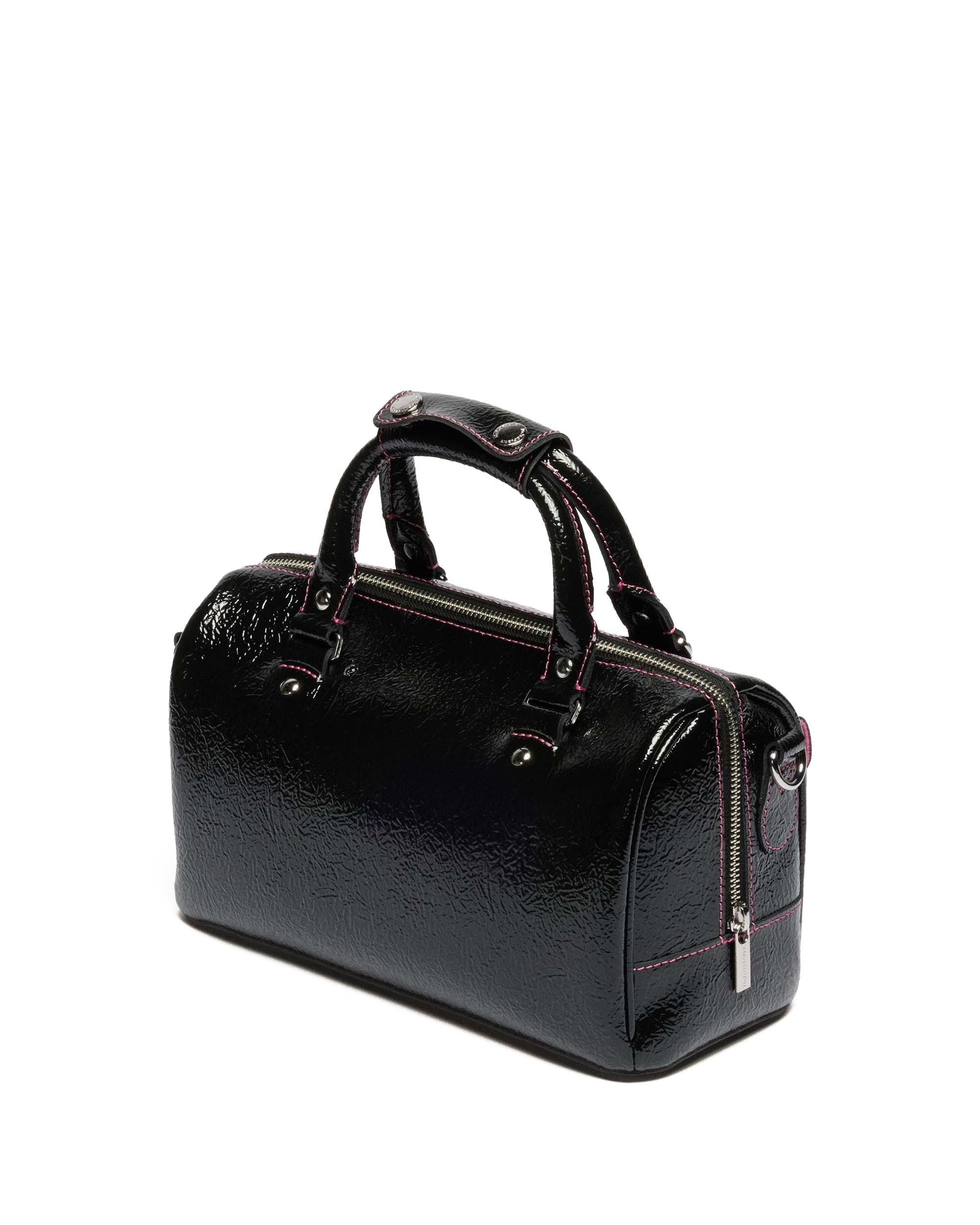 Top Handle Distressed Patent Leather Bag