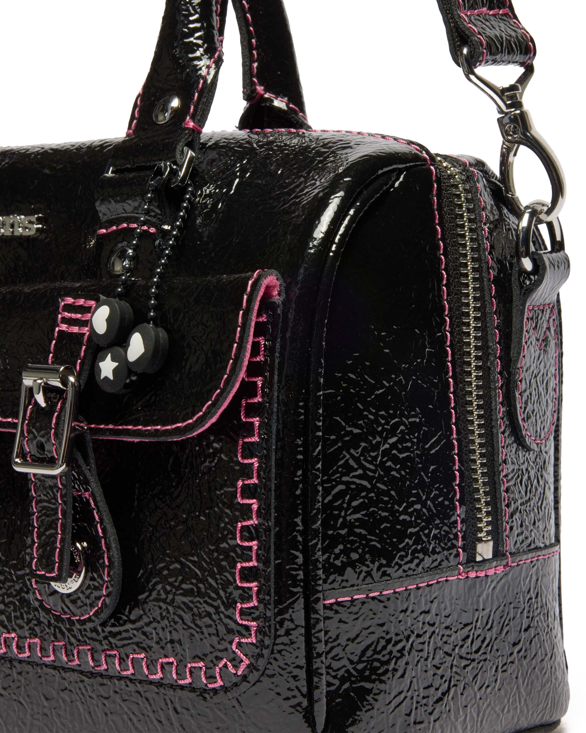 Top Handle Distressed Patent Leather Bag