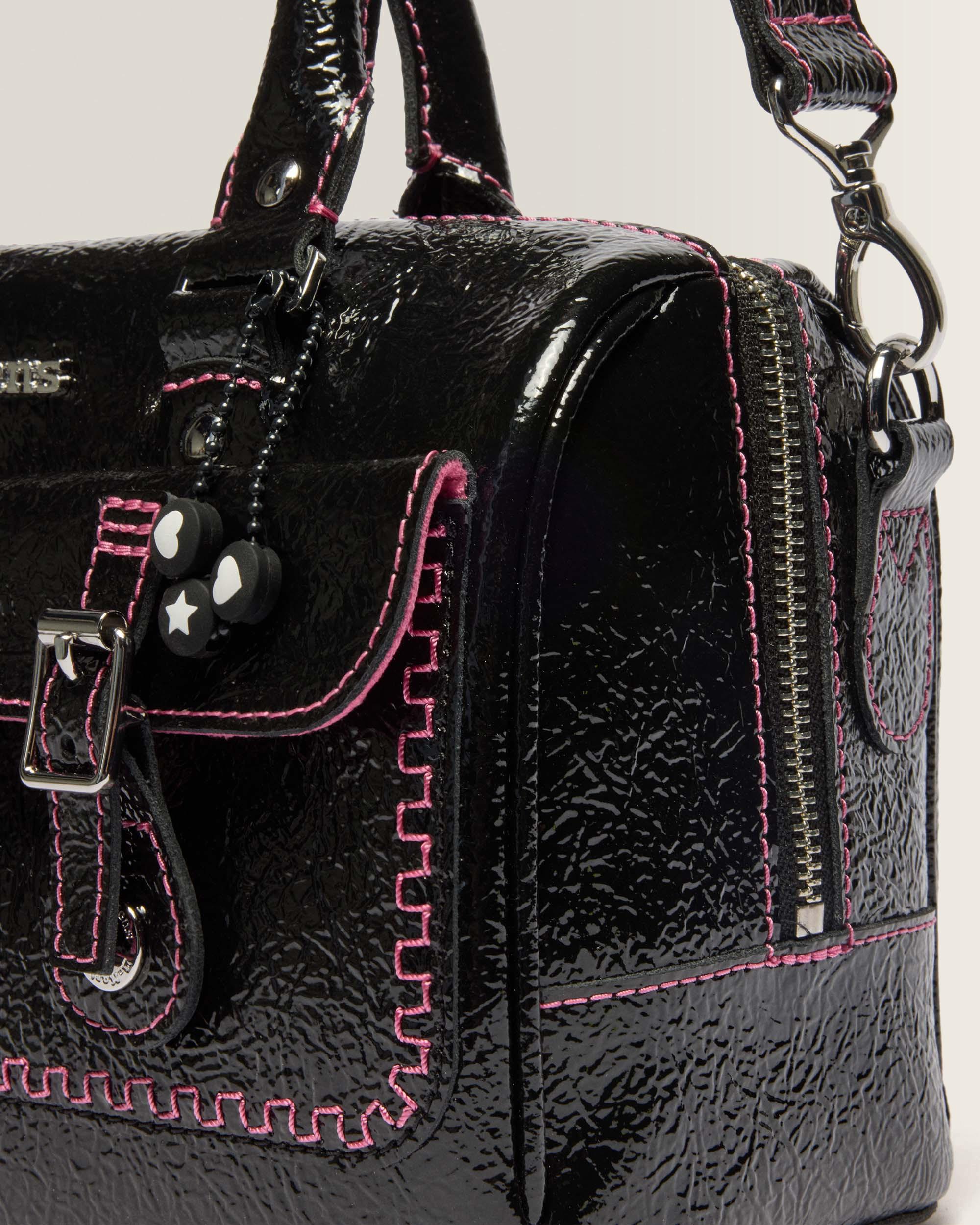 Top Handle Distressed Patent Leather Bag