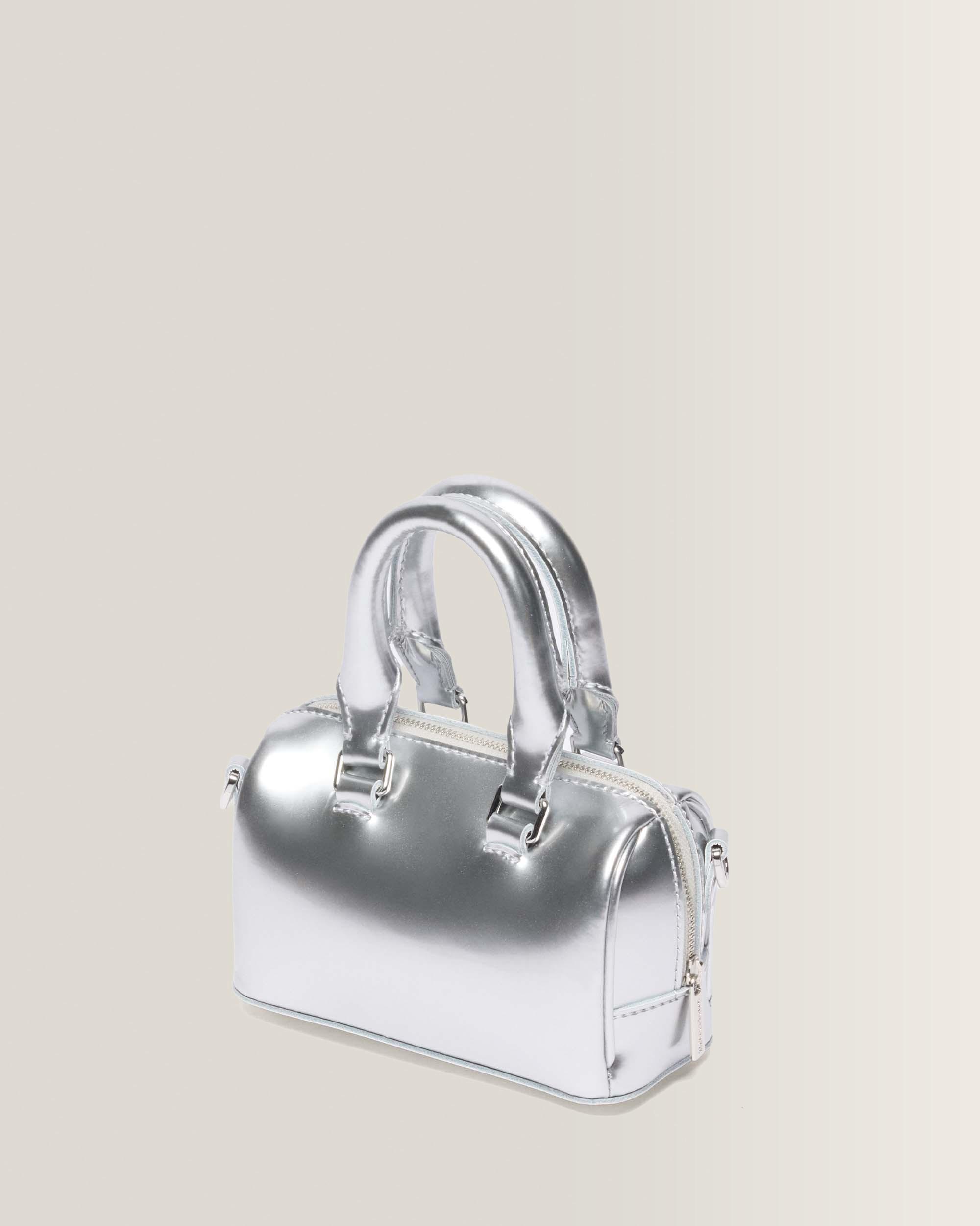 Silver Metallic Patent Lamper Mini Top Handle Tasche 