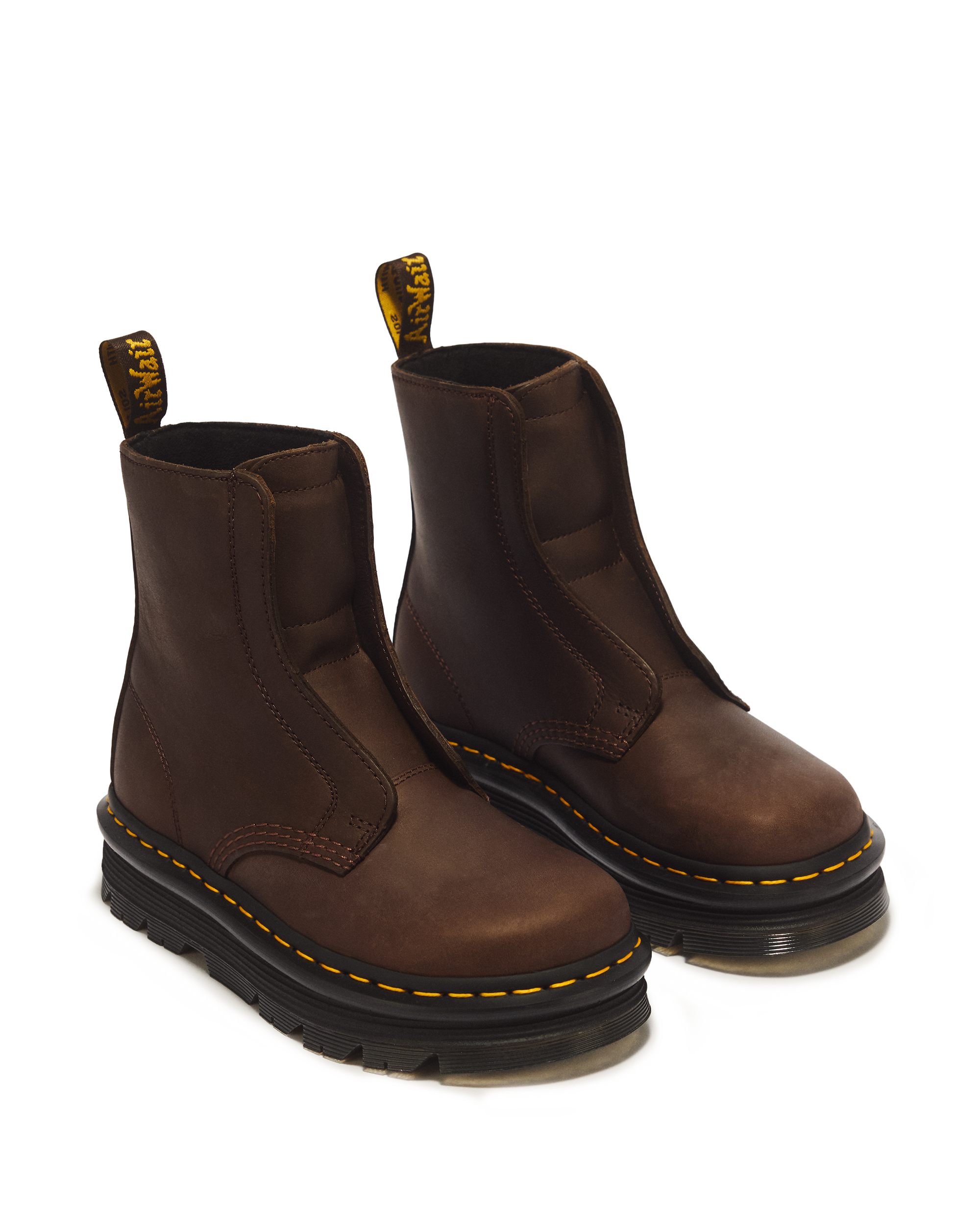 Zebzag Laceless Slip On Leather Boots in Dark Brown | Dr. Martens™