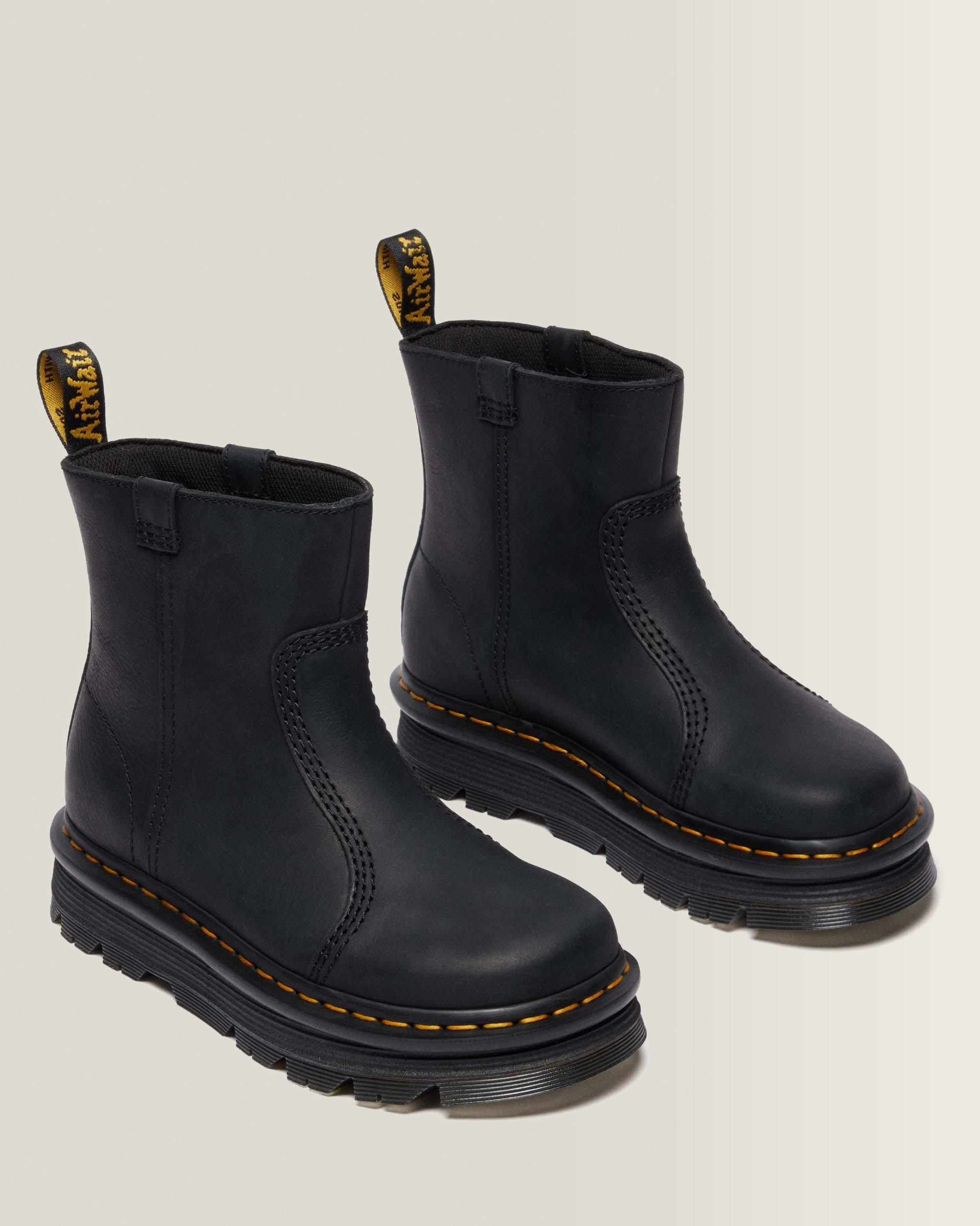 Zebzag Rigger Slip on Leather Boots in Black | Dr. Martens™