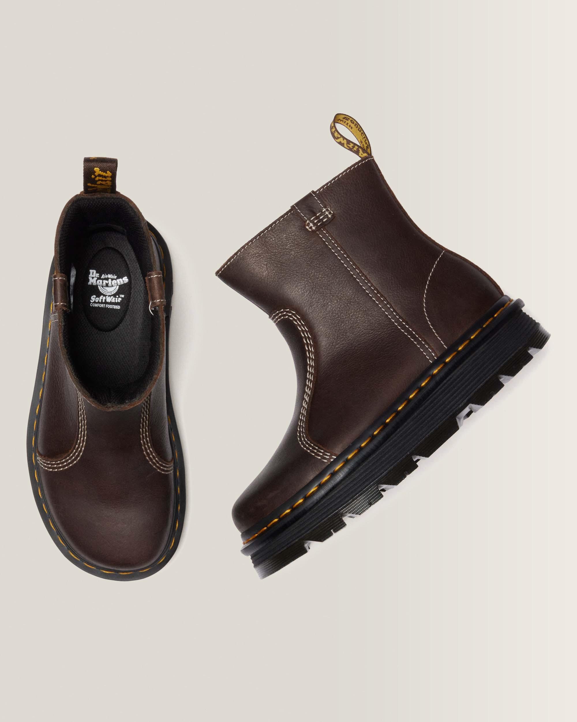 Zebzag Rigger Slip on Leather Boots in Dark Brown | Dr. Martens™