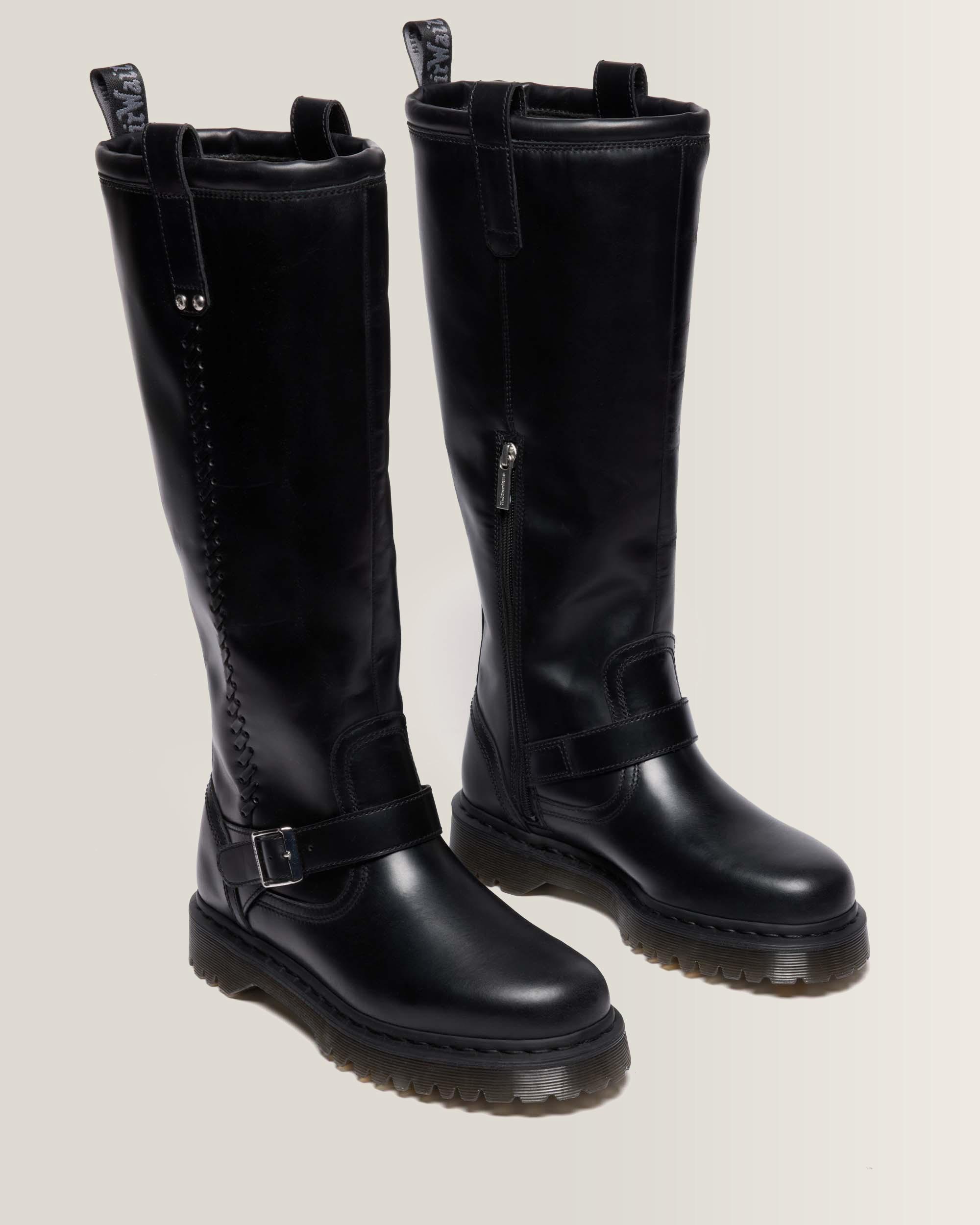 ANISTONE KNEE HIGH ORLEANS LEATHER BIKER BOOTS 