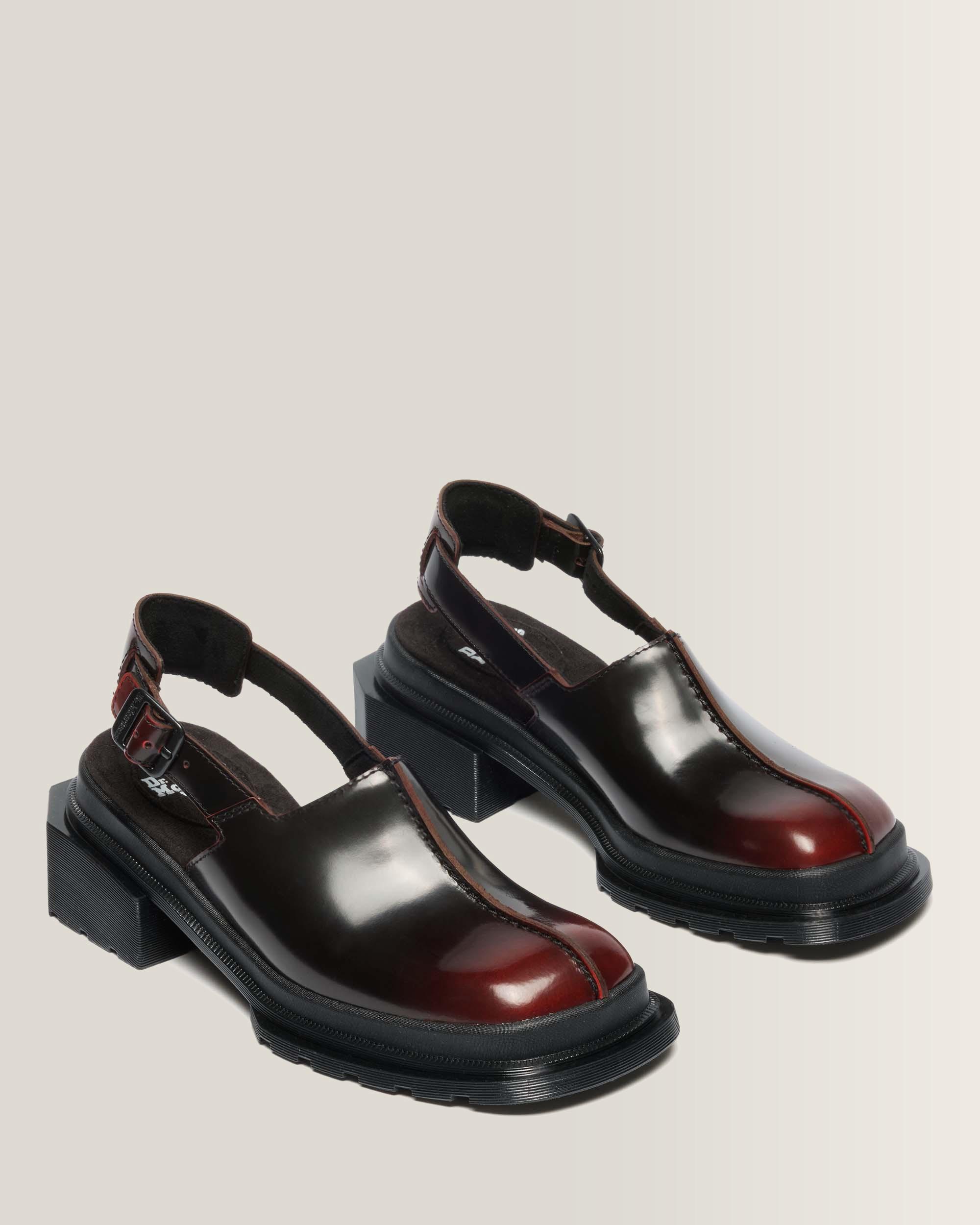 Maybole Square Toe Rub Off Leather Mules in Cherry Red Arcadia