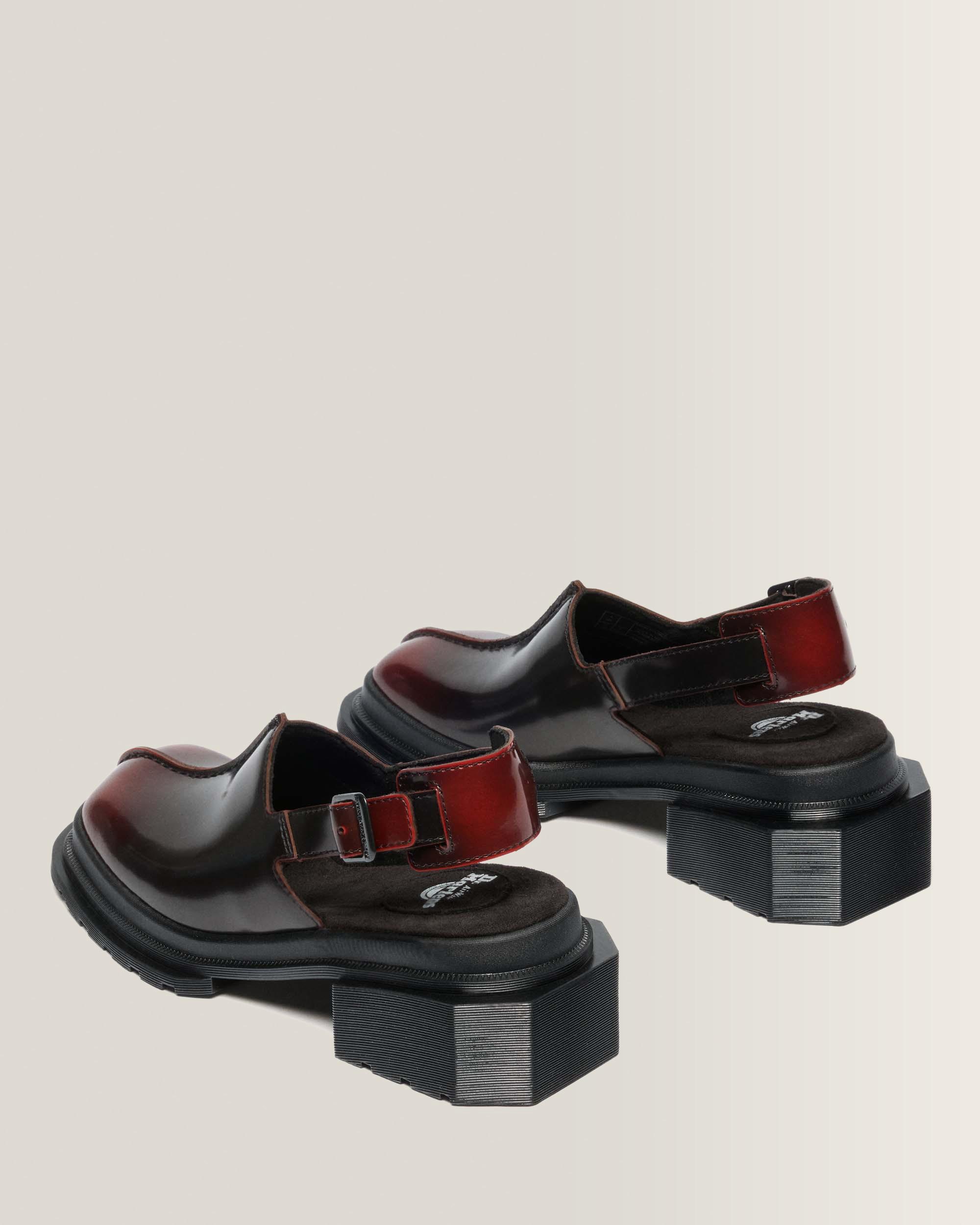 Maybole Square Toe Rub Off Leather Mules in Cherry Red Arcadia