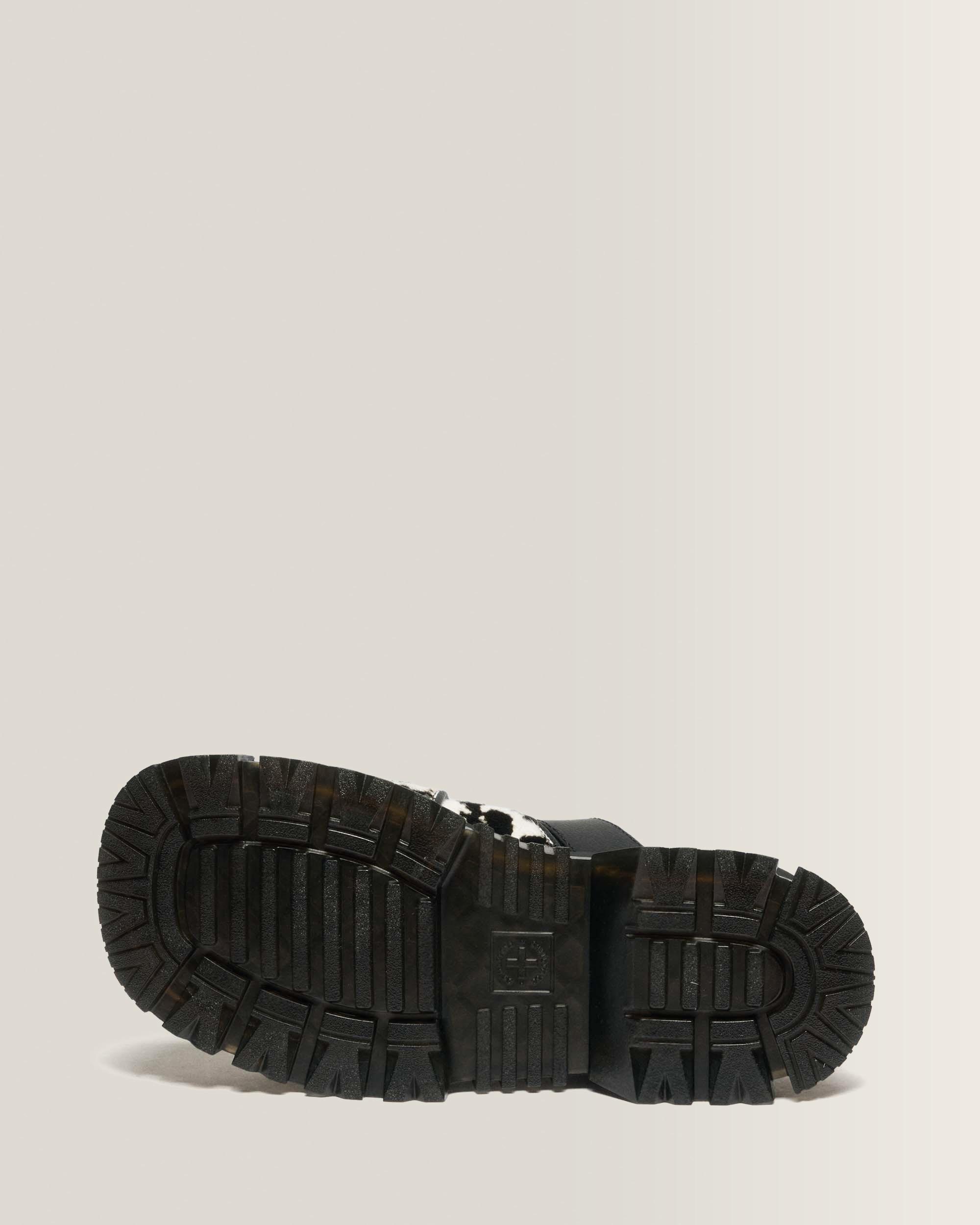 Mattison Slide Dalmatian Hair On Leather Sandals in Cream+black