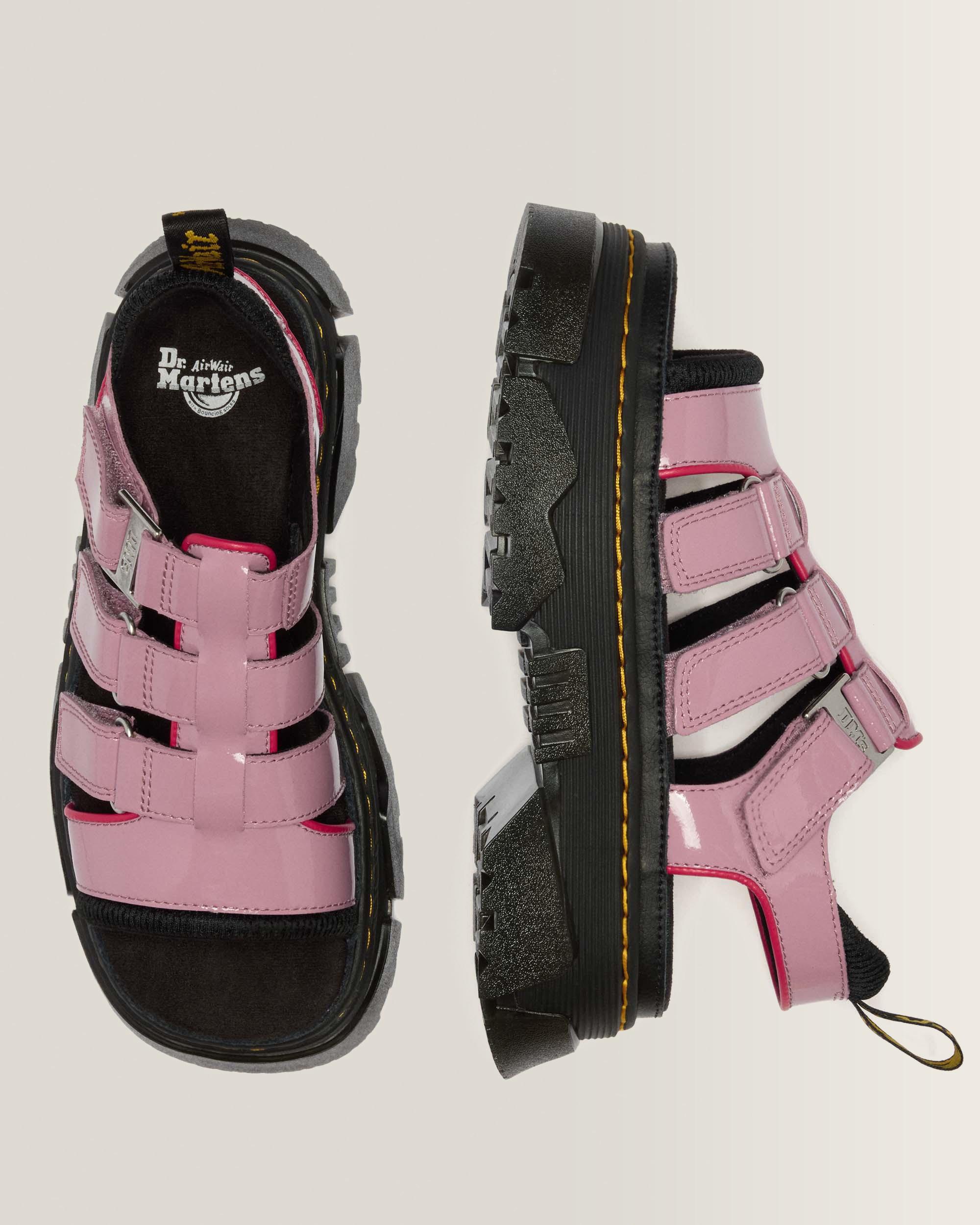 Mattison Three Strap Soft Patent Leather Sandals in Dusty Rose