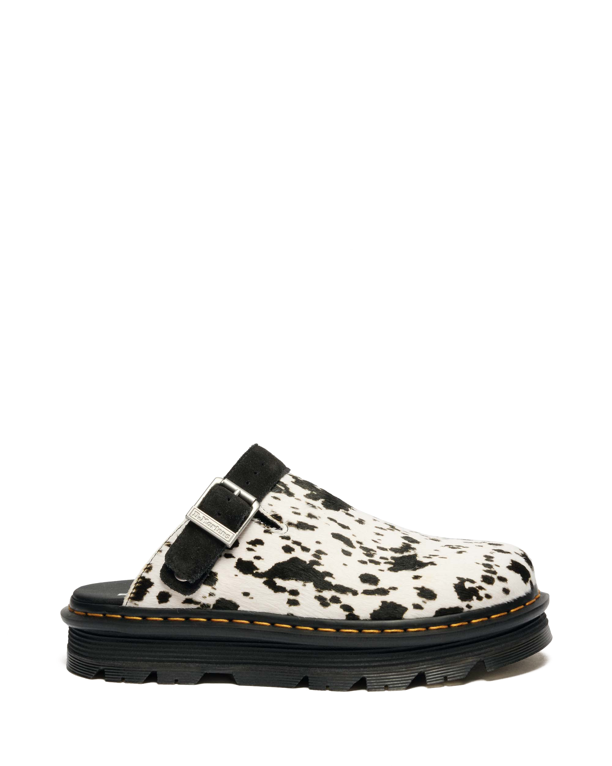 Zebzag Dalmatian Hair On Leather Platform Mules in CREAM+BLACK