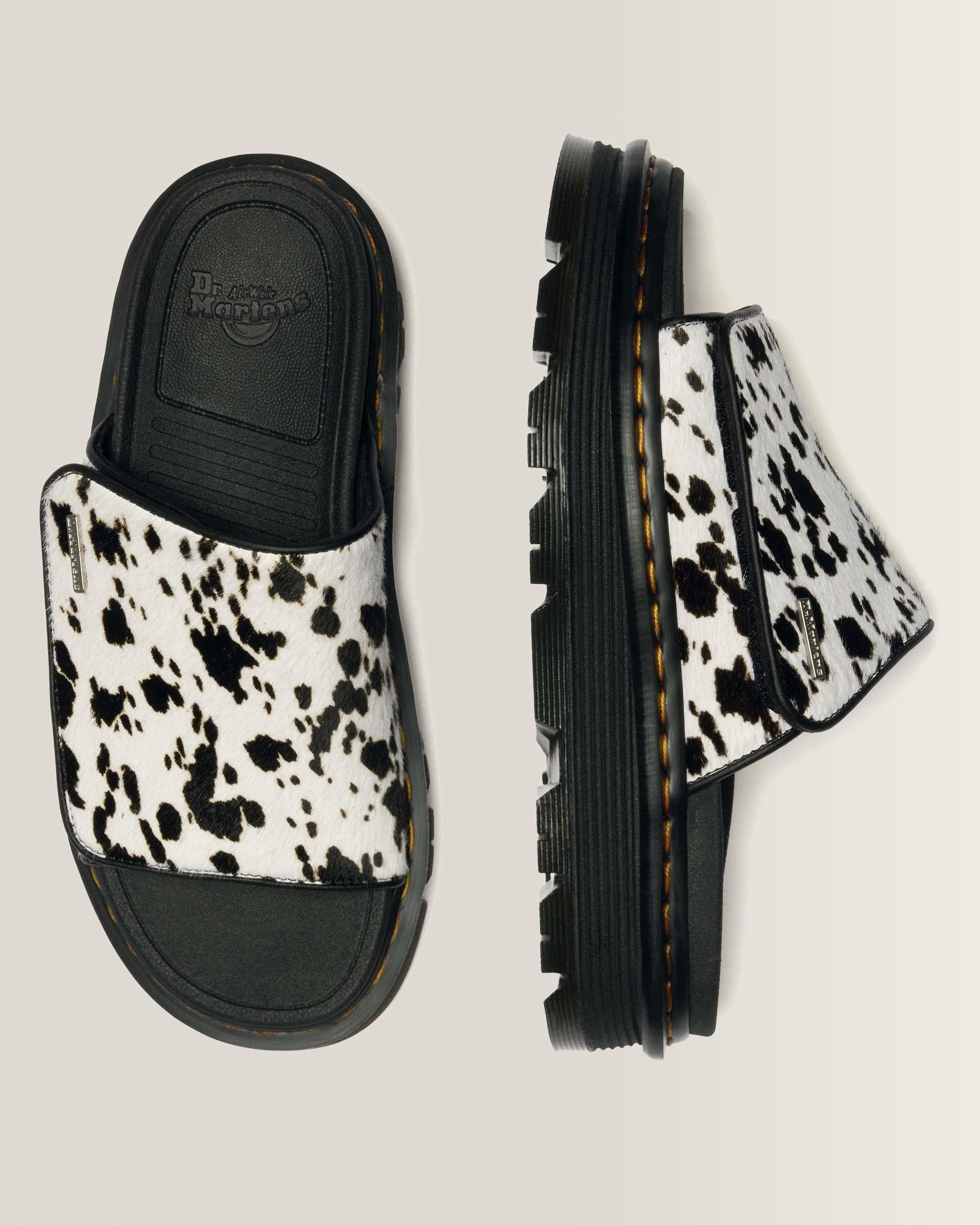 Zebzag Dalmatian Hair-On Leren Platform Slides