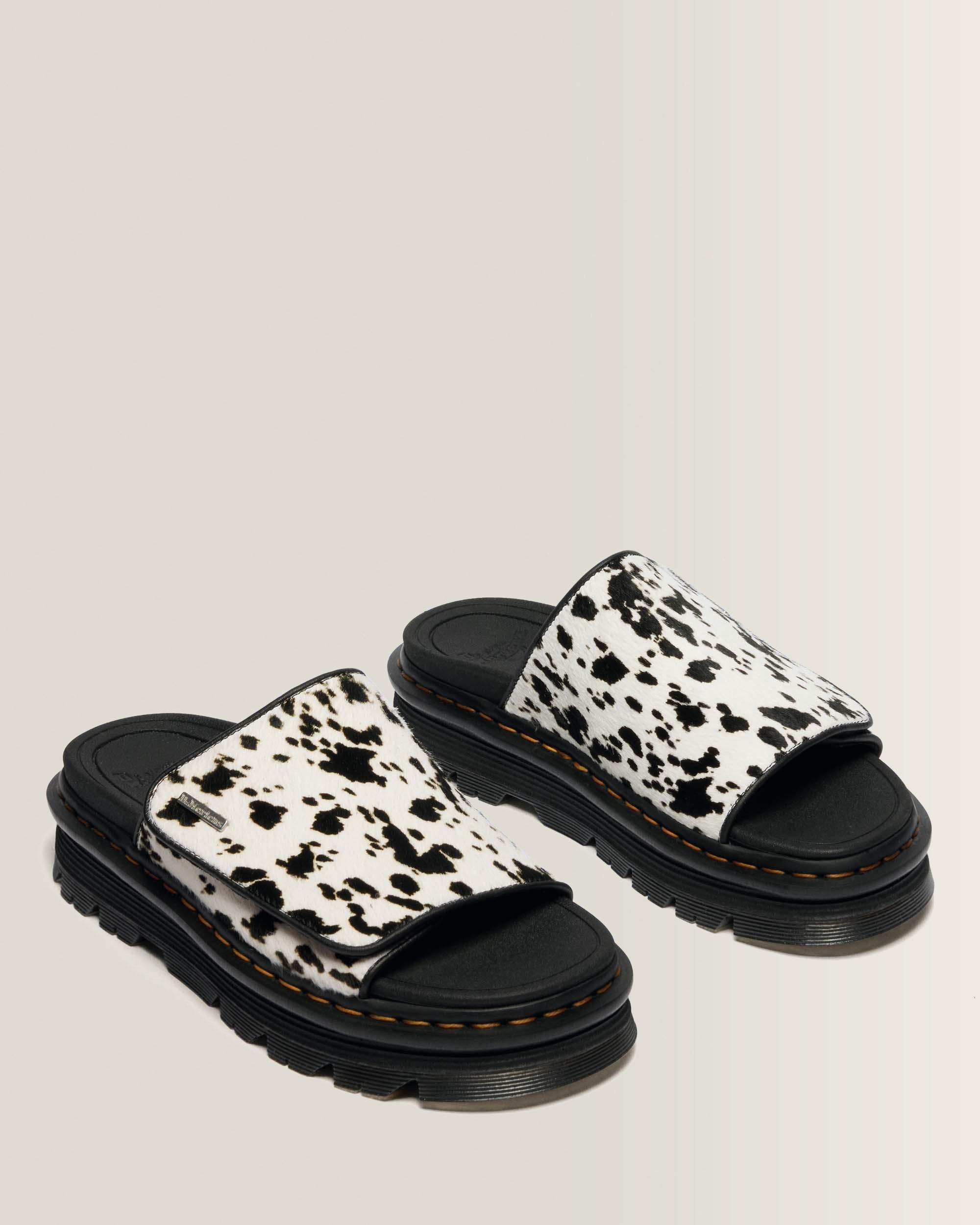 Zebzag Dalmatian Hair-On Leren Platform Slides