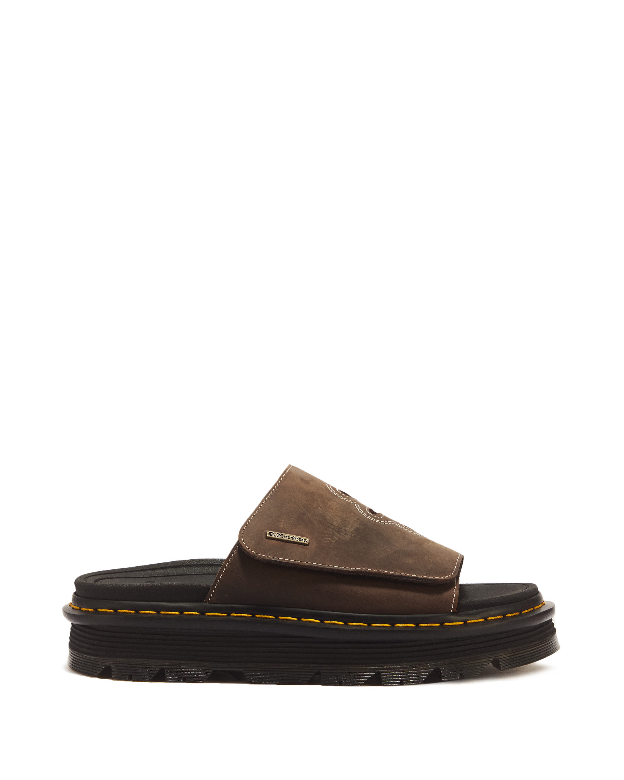 Zebzag Flower Crazy Horse Leather Slides in Dark Brown | Dr. Martens™