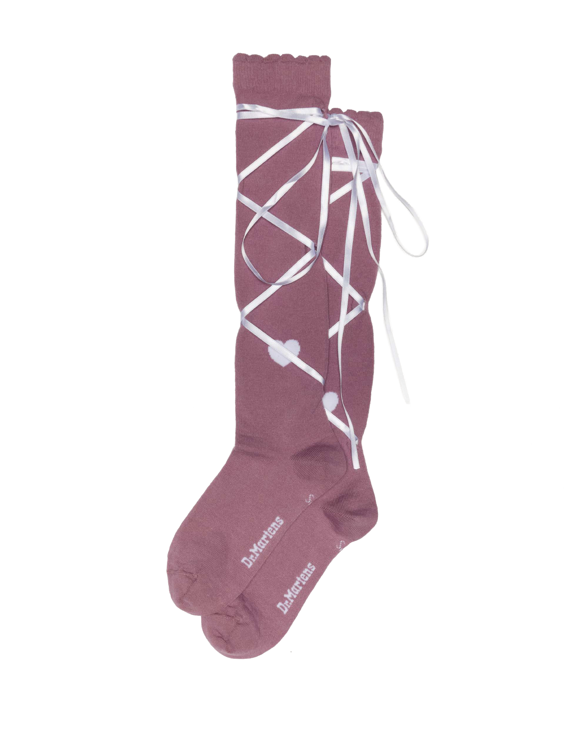 Long Lace-Up Organic Cotton Blend Socks in WHITE+DUSTY ROSE | Dr