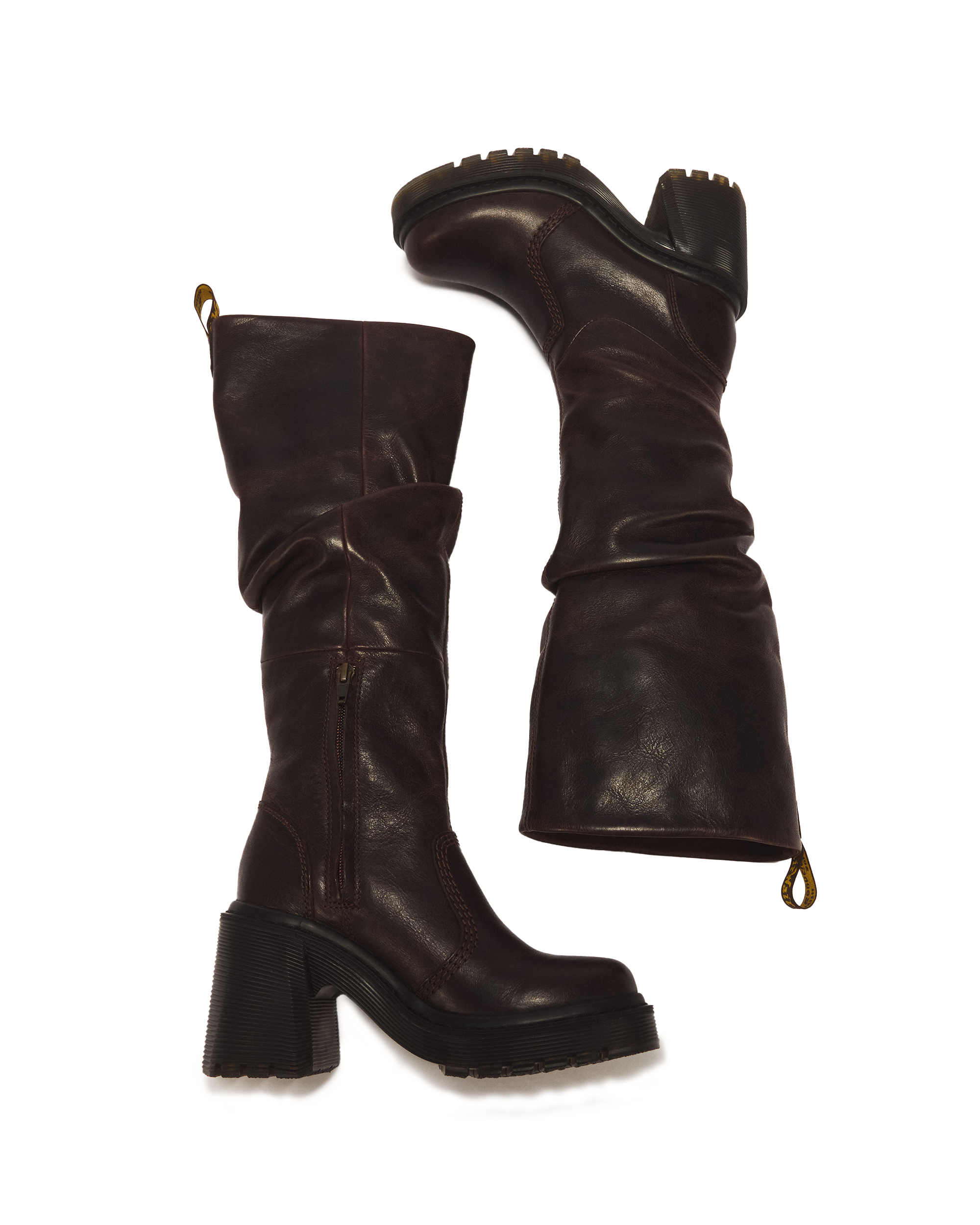 Kasey Leather Knee High Heeled Boots in Dark Brown | Dr. Martens™
