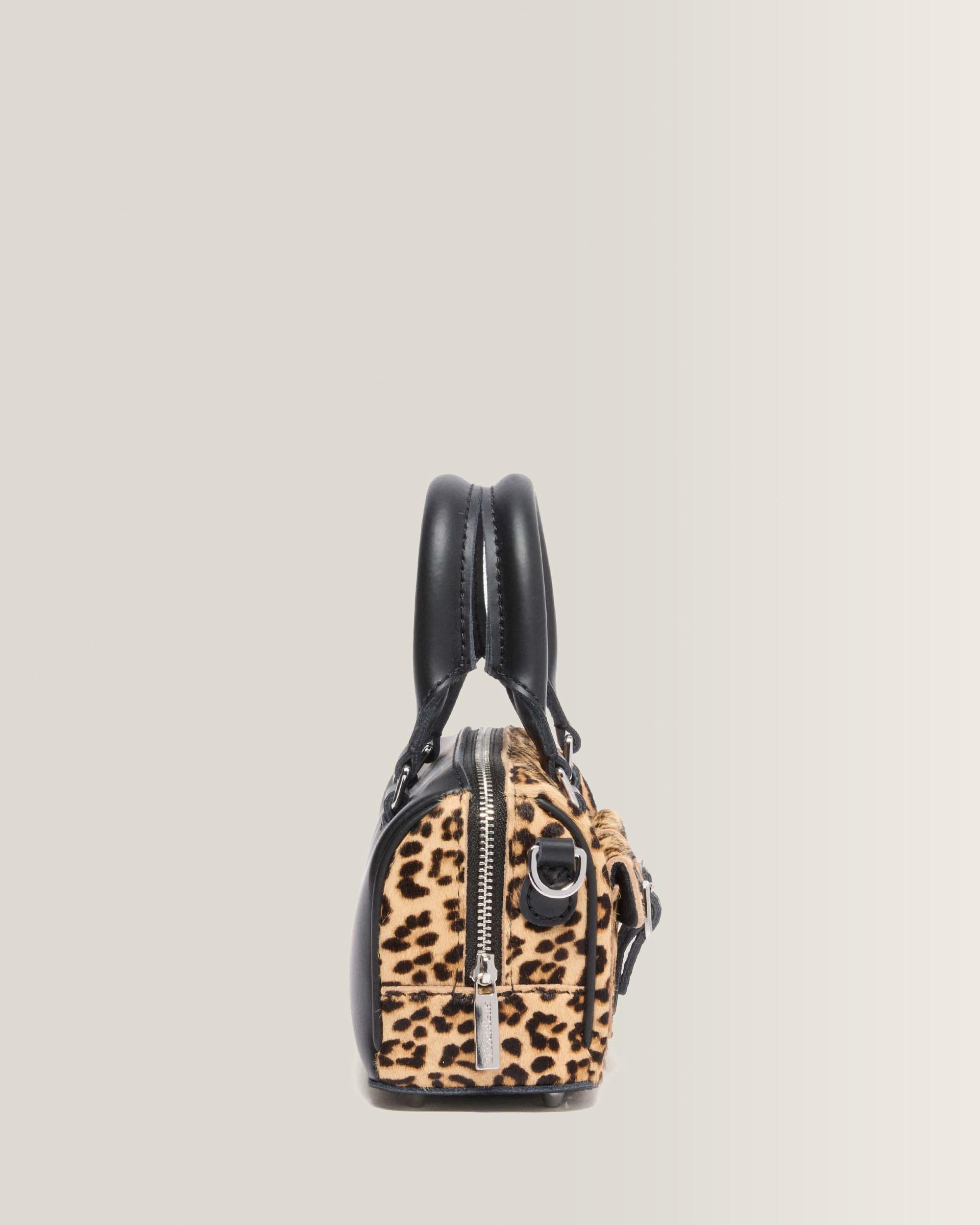 Mini borsa con manici in pelle leopardata
