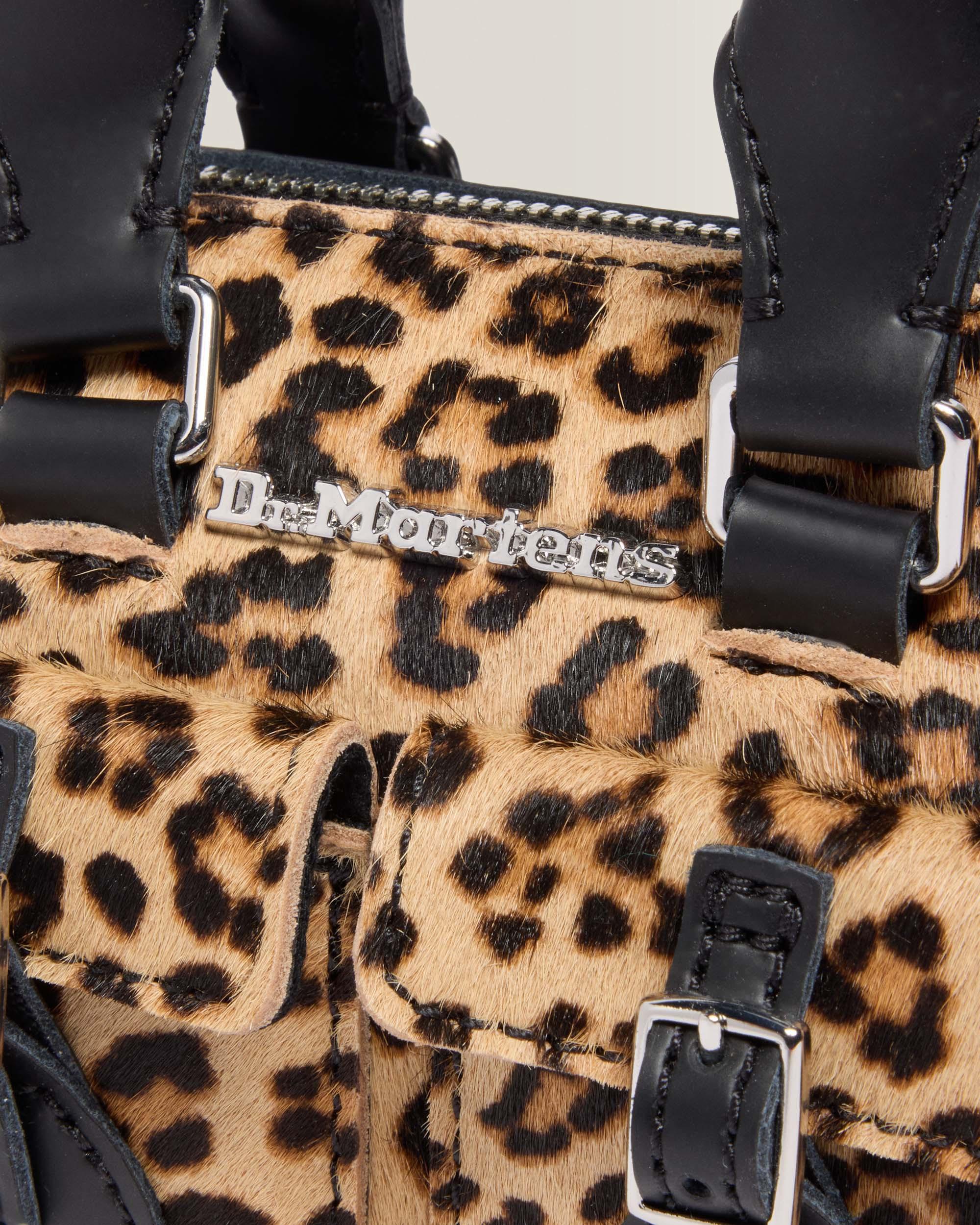 Mini borsa con manici in pelle leopardata