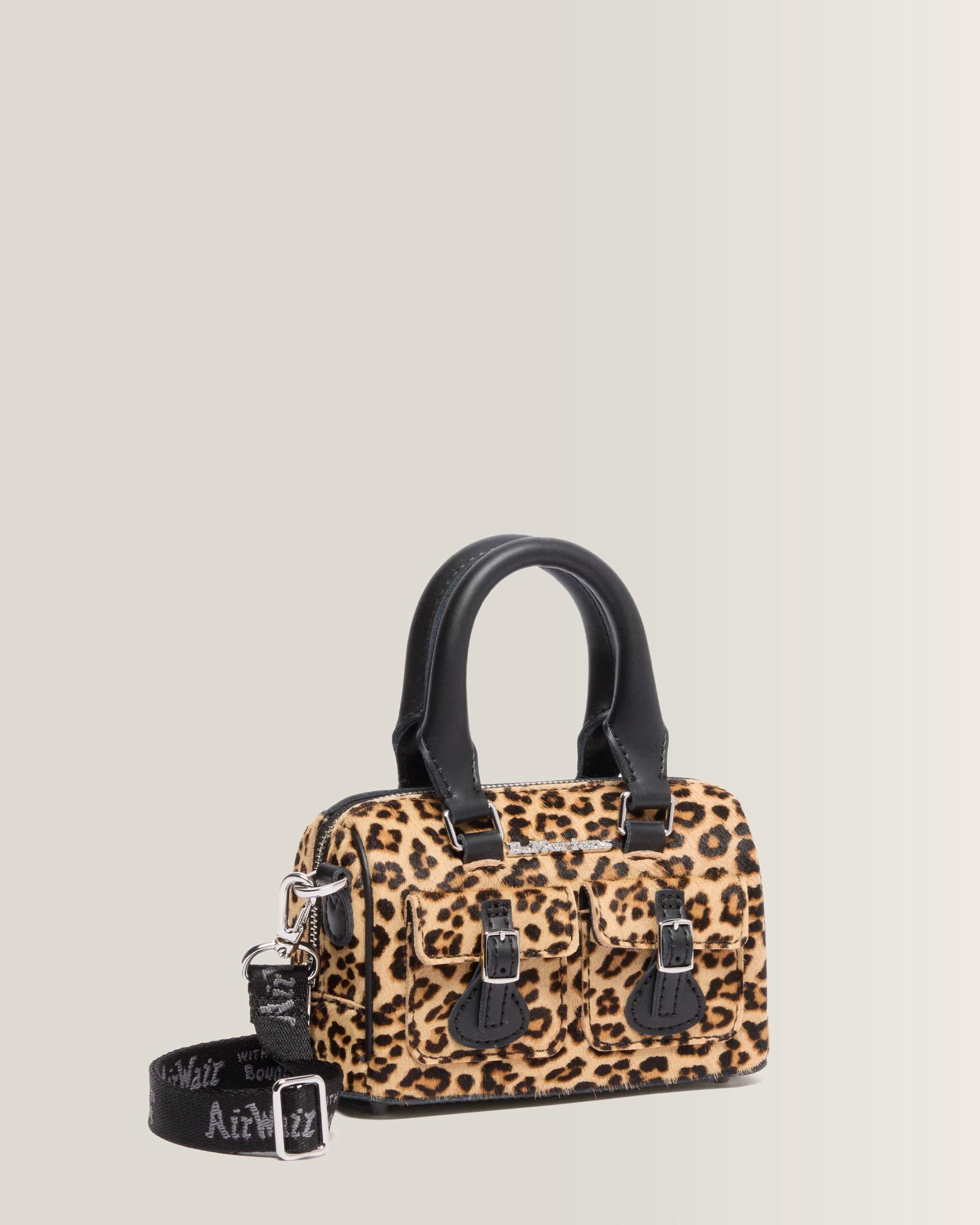Mini borsa con manici in pelle leopardata