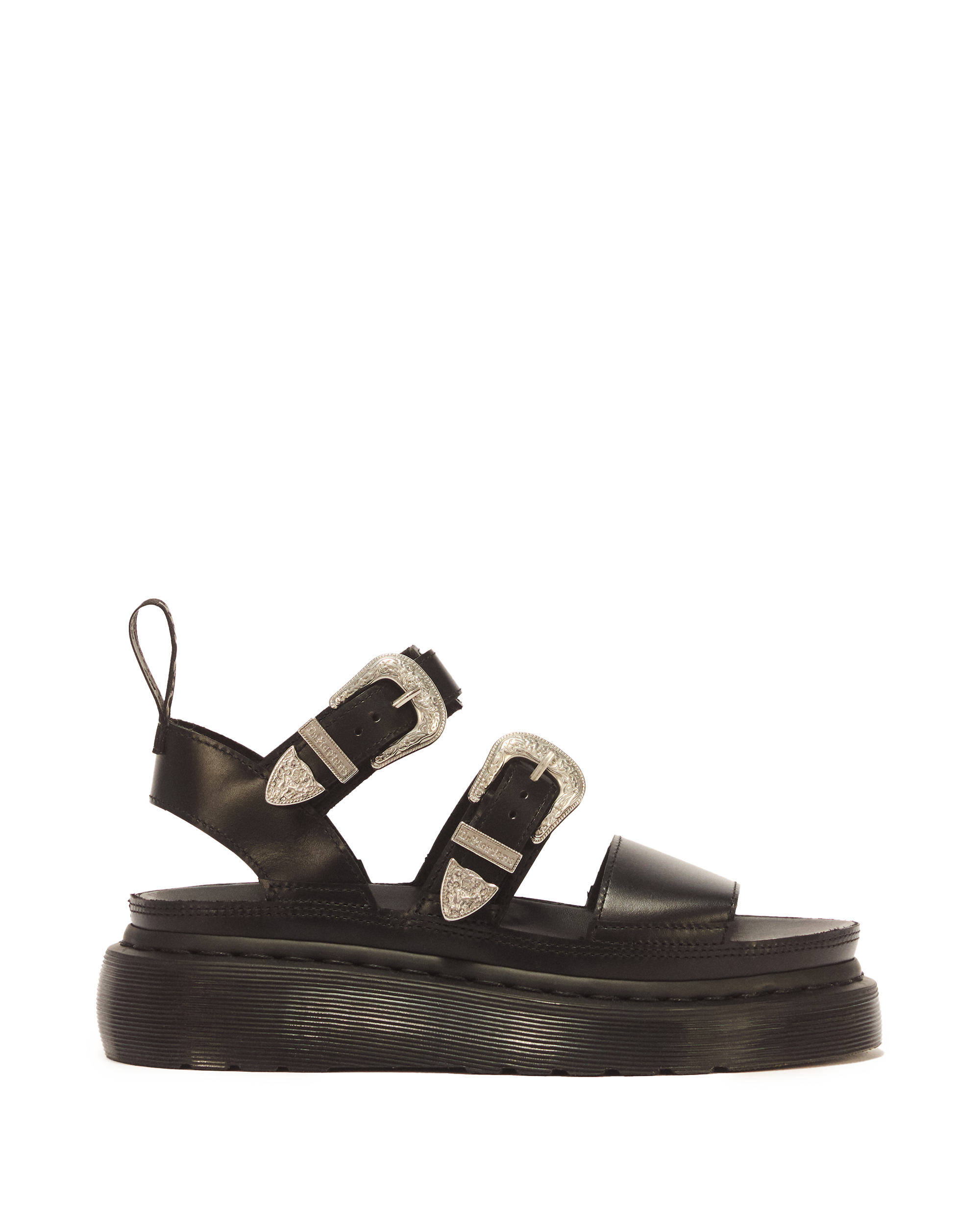 Gryphon Quad Leather Gladiator Platform Sandals in Black Atlas