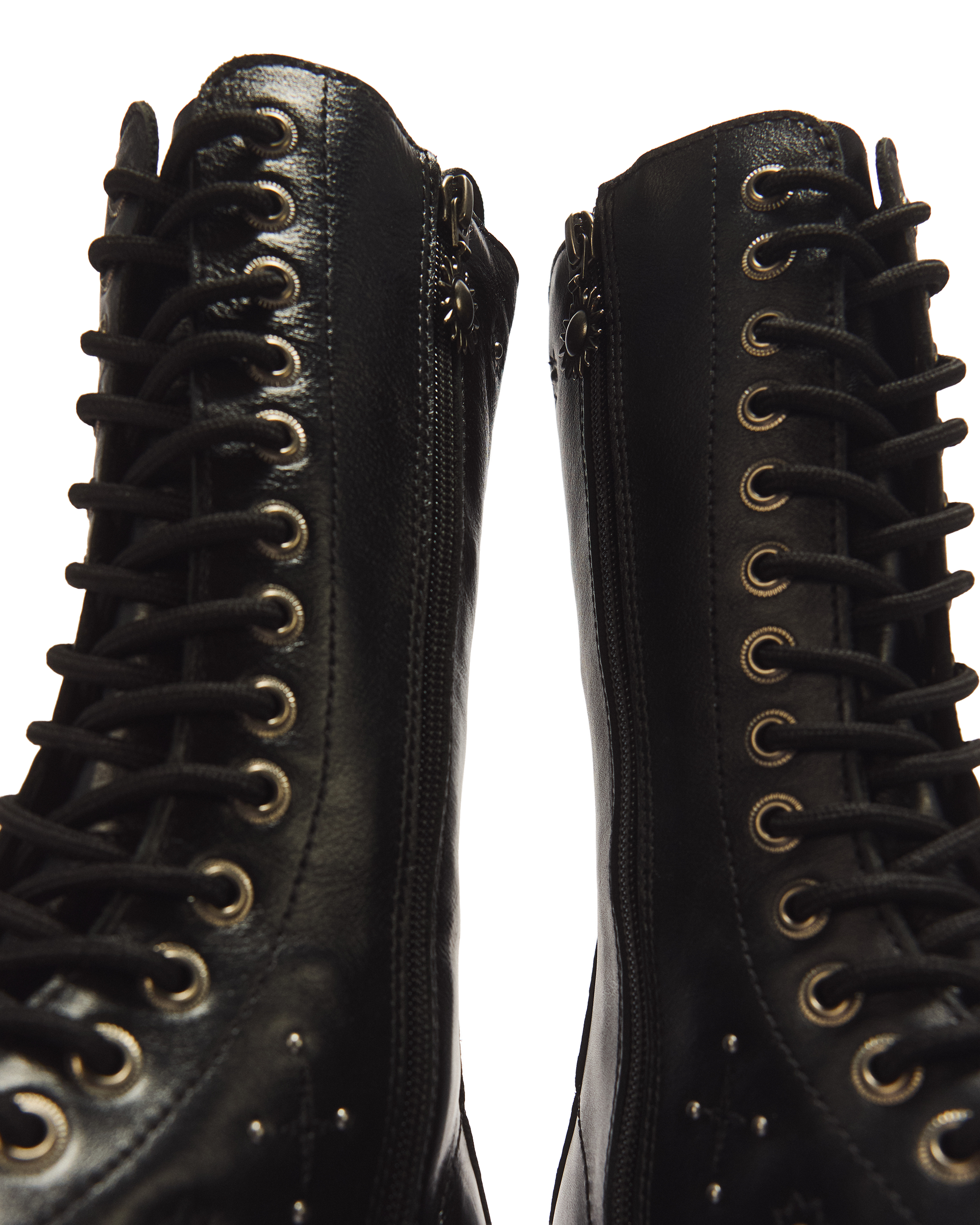 1B99 Whimsigoth 14 Eye Leather & Velvet Lace Up Boots in BLACK