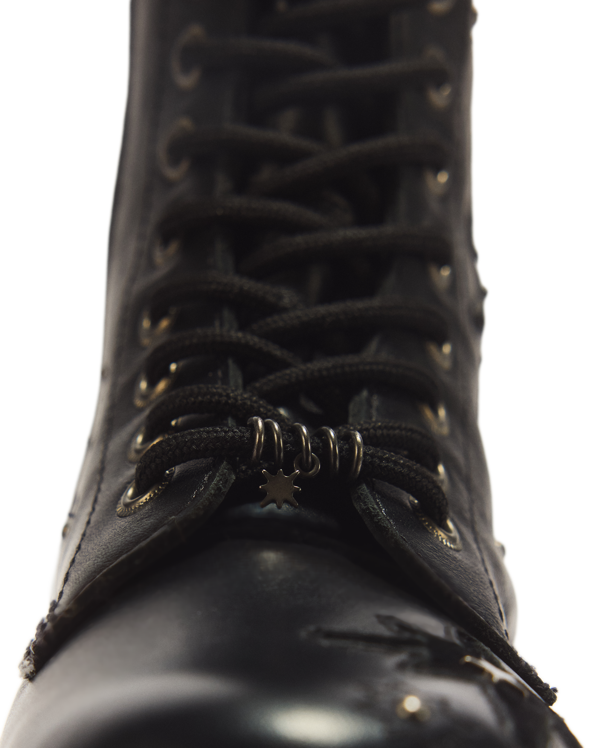 1B99 Whimsigoth 14 Eye Leather & Velvet Lace Up Boots in BLACK
