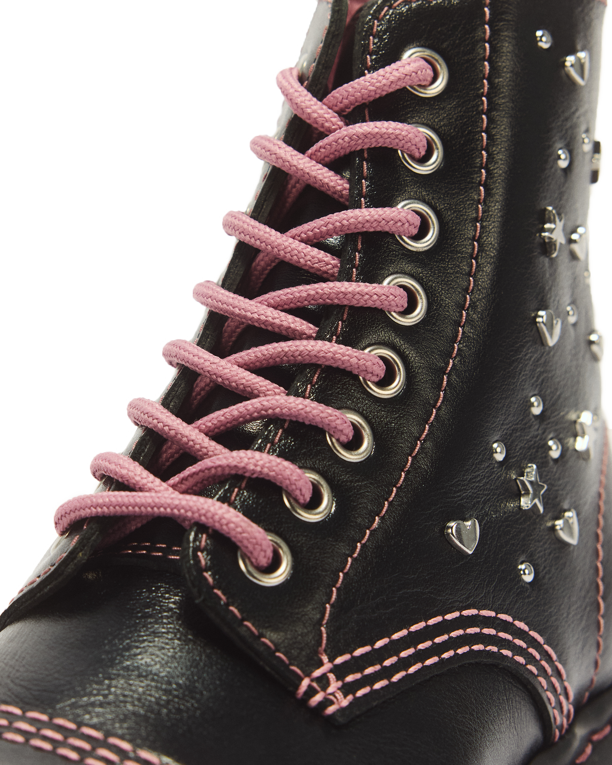 Sinclair Hearts & Stars 8 Eye Leather Platform Boots in BLACK | Dr