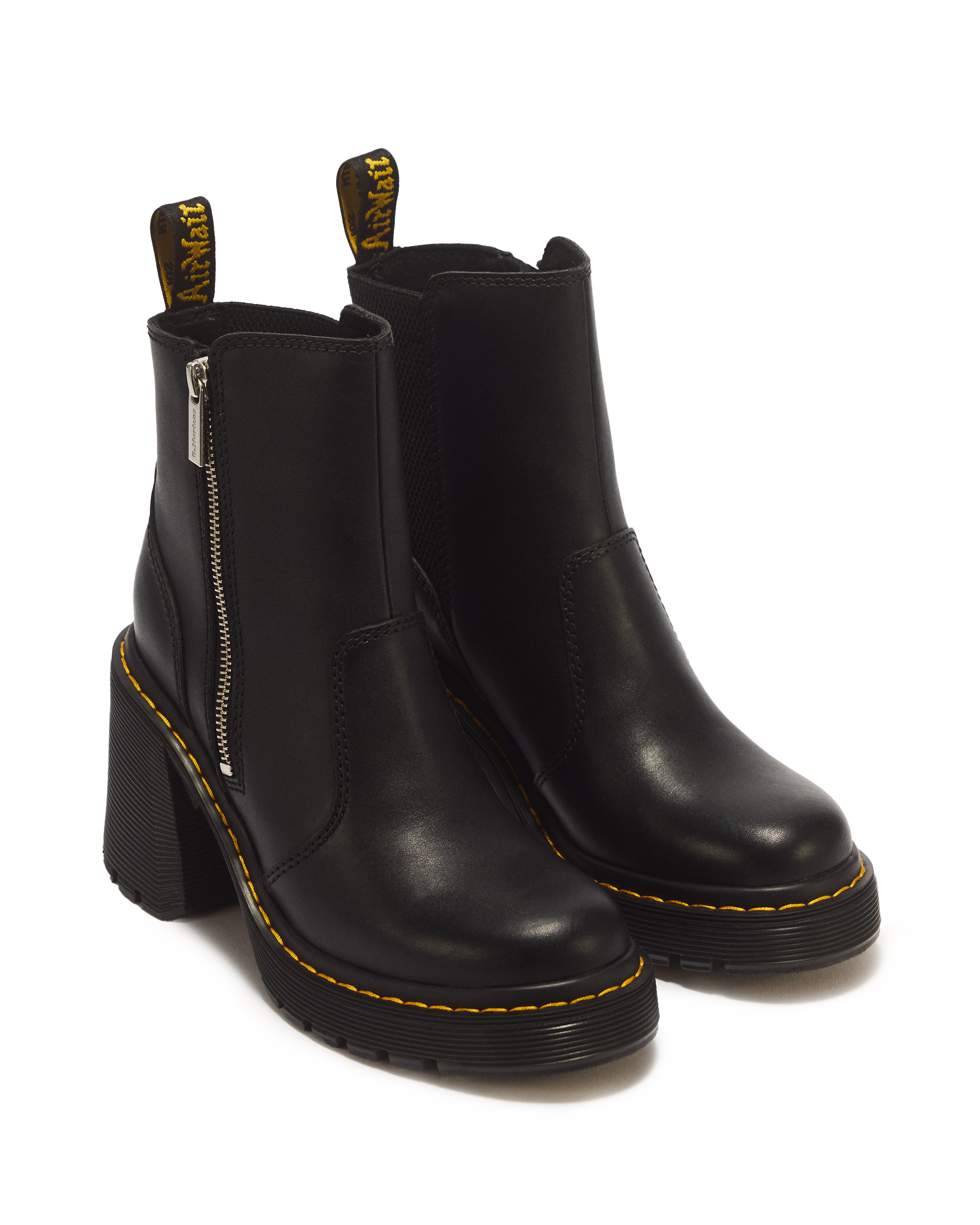 Spence Zip Sendal Leather Heeled Boots in BLACK | Dr. Martens™