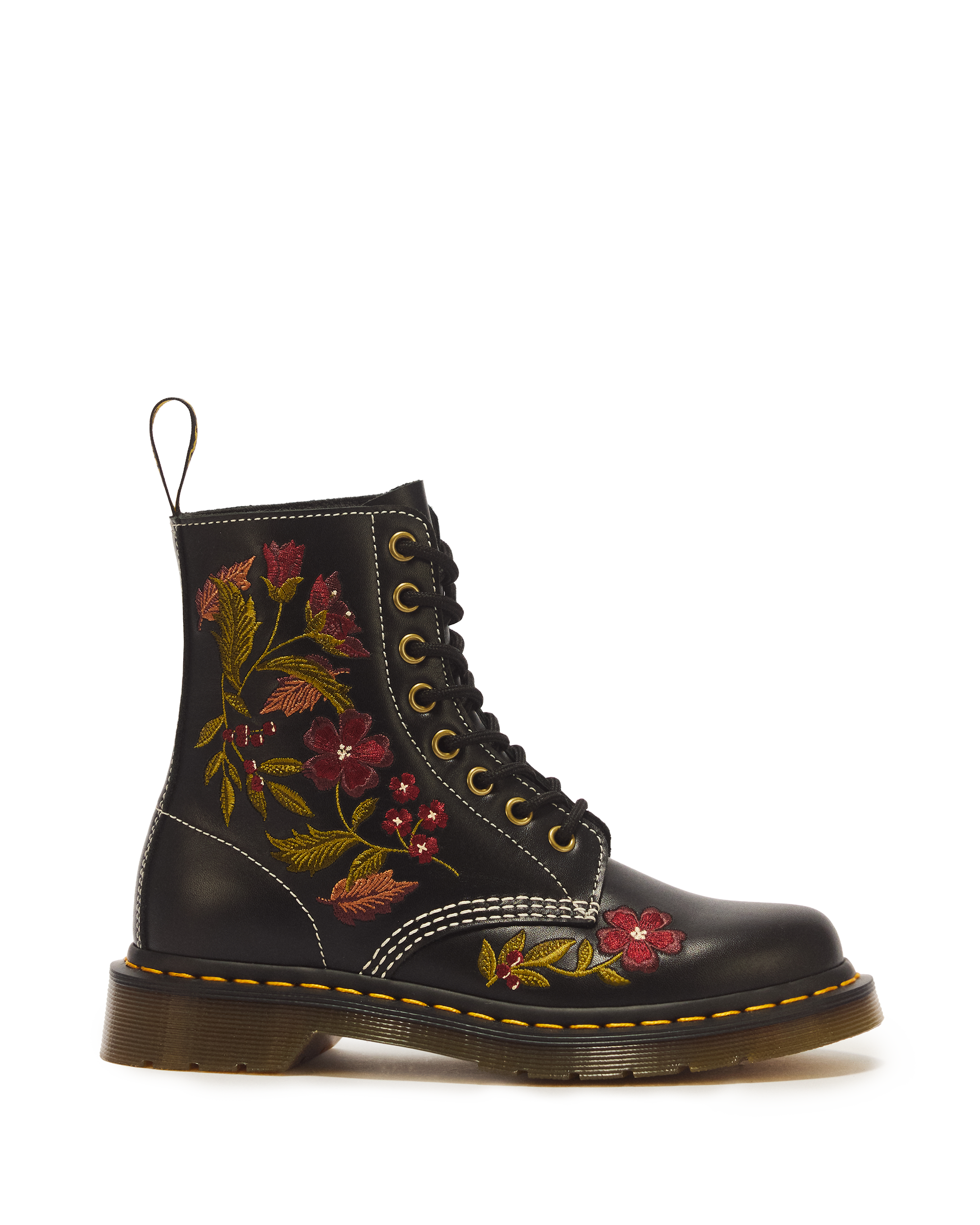 1460 Pascal Floral 8 Eye Wanama Leather Lace Up Boots in BLACK