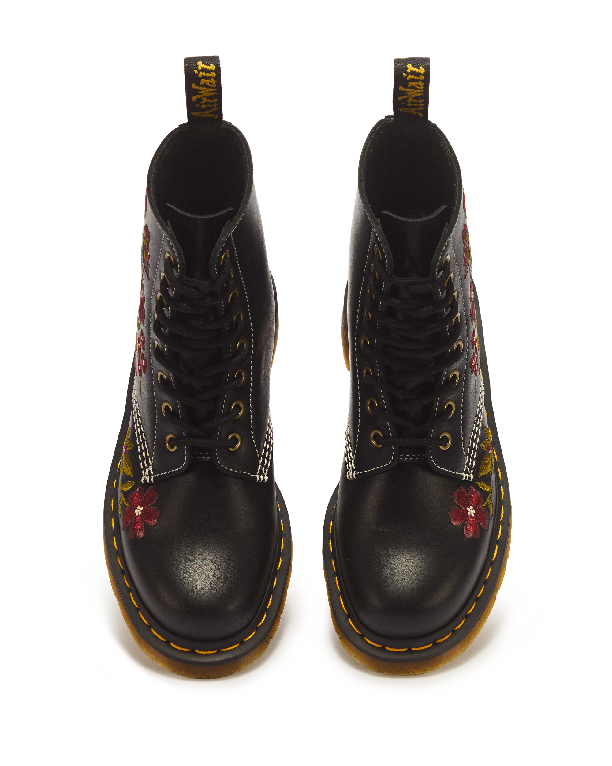 1460 Pascal Floral 8 Eye Wanama Leather Lace Up Boots in BLACK