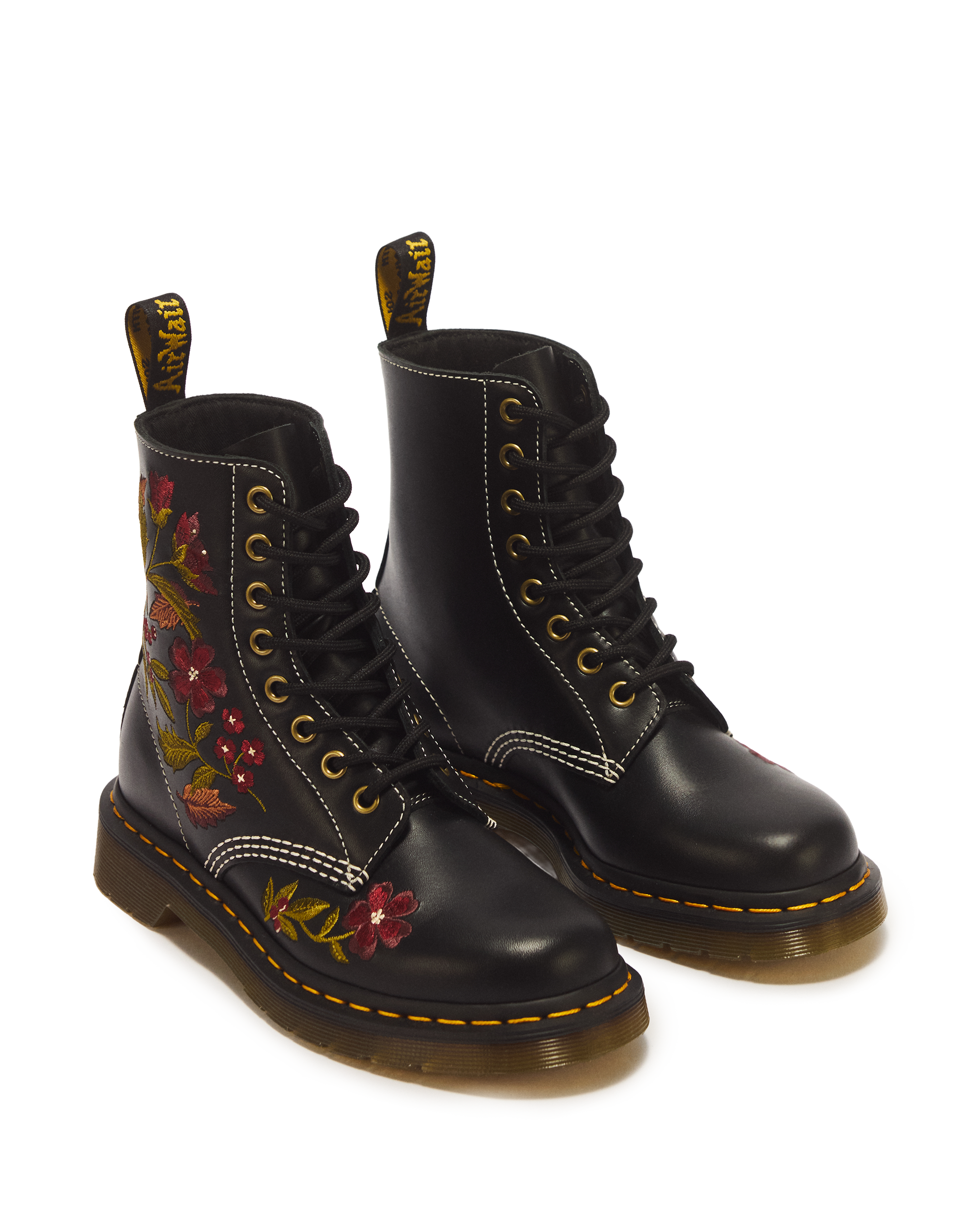 1460 Pascal Floral 8 Eye Wanama Leather Lace Up Boots in BLACK