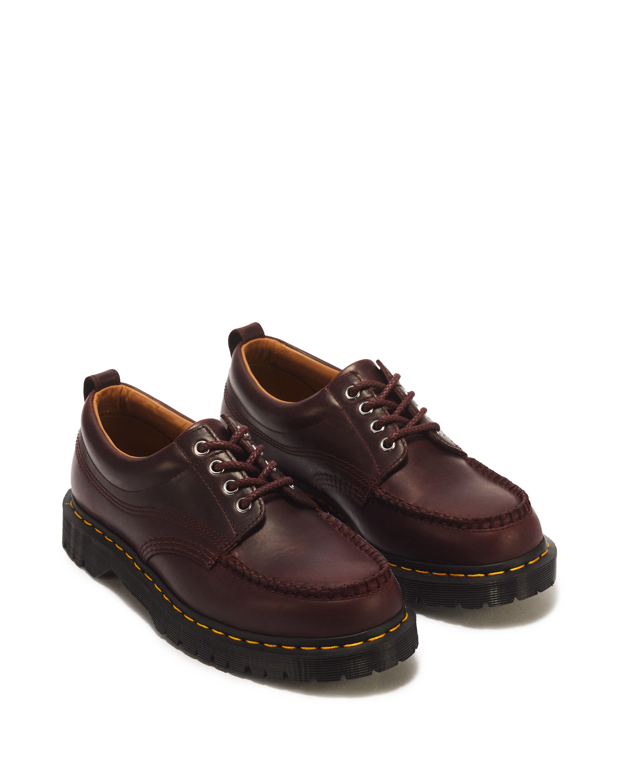 Lowell 4 Eye Mayhem Leather Moc Toe Shoes in SPICED BROWN | Dr