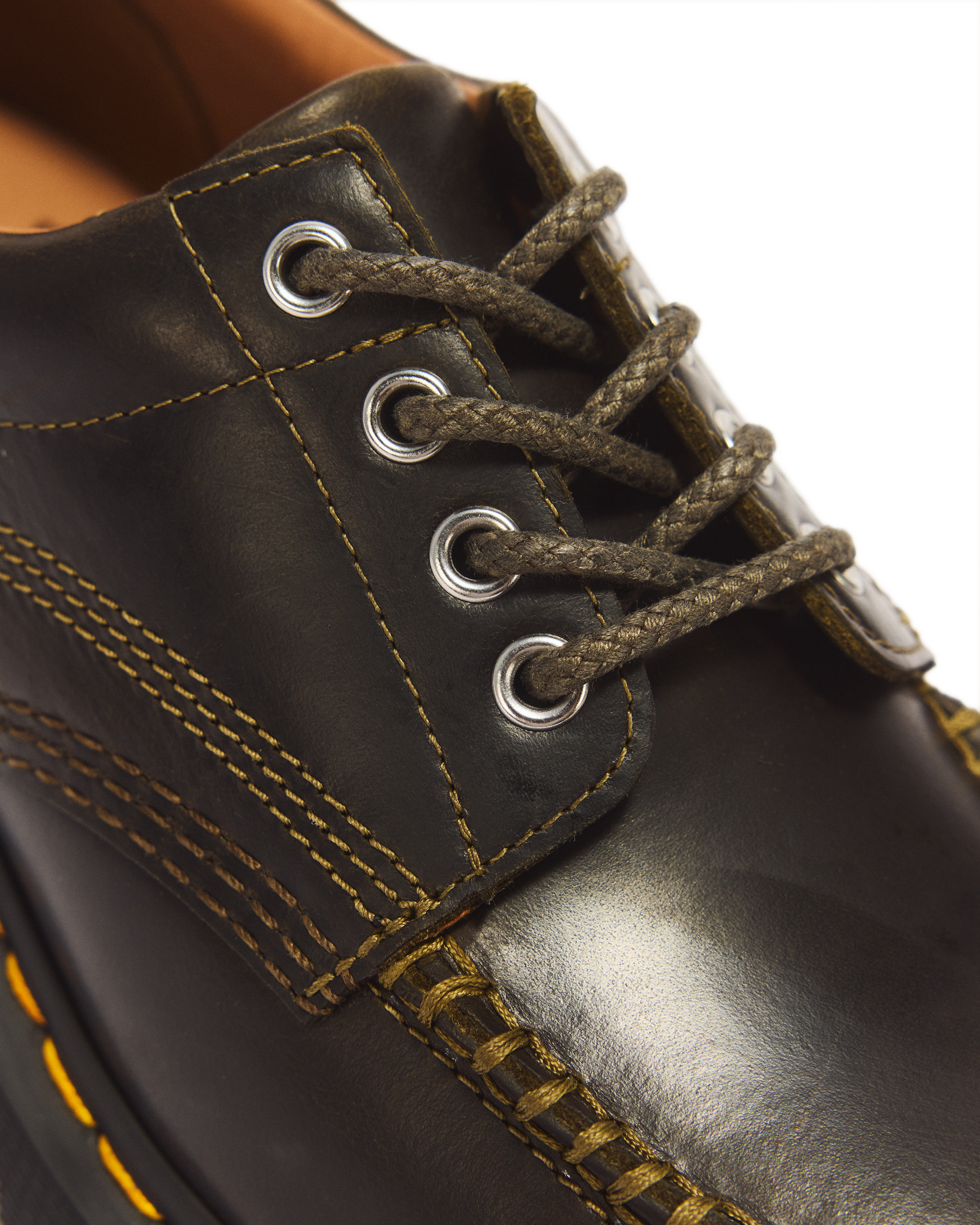 Lowell 4 Eye Mayhem Leather Moc Toe Shoes in DMS OLIVE | Dr. Martens™