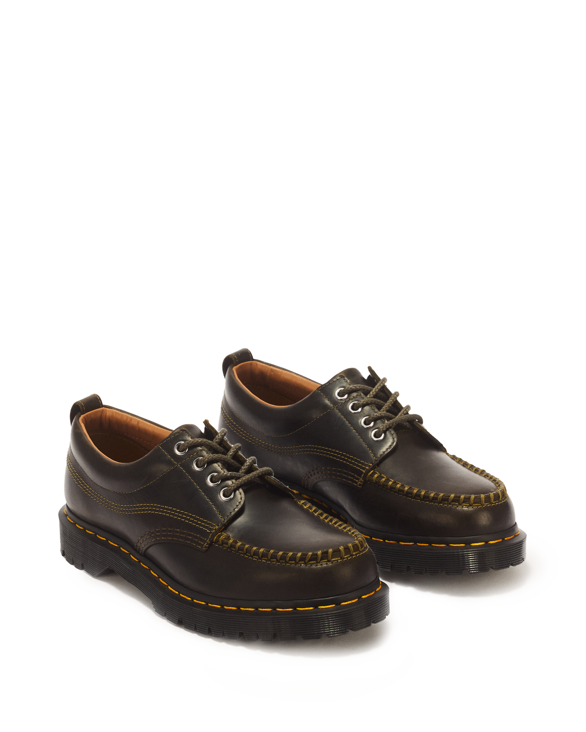 Lowell 4 Eye Mayhem Leather Moc Toe Shoes in DMS OLIVE | Dr. Martens™