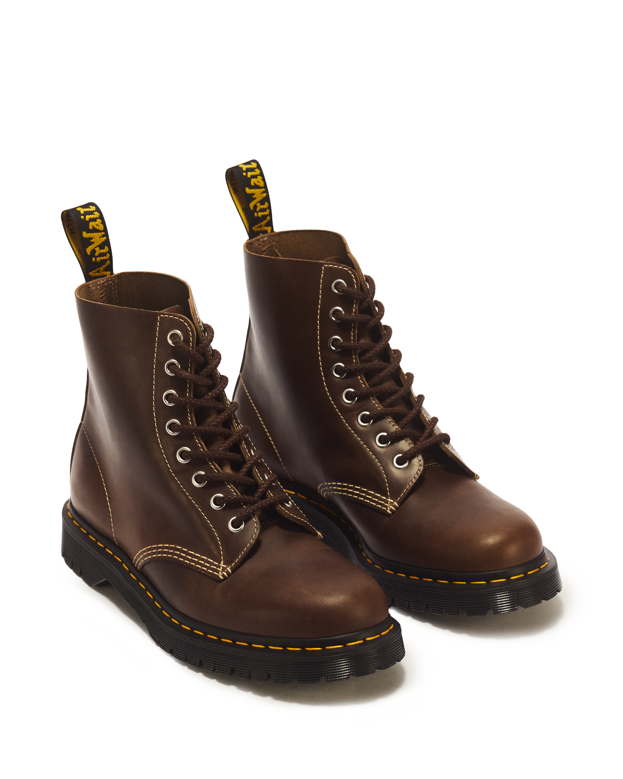 1460 Pascal Ben 8 Eye Mayhem Leather Boots in FOSSIL BROWN | Dr