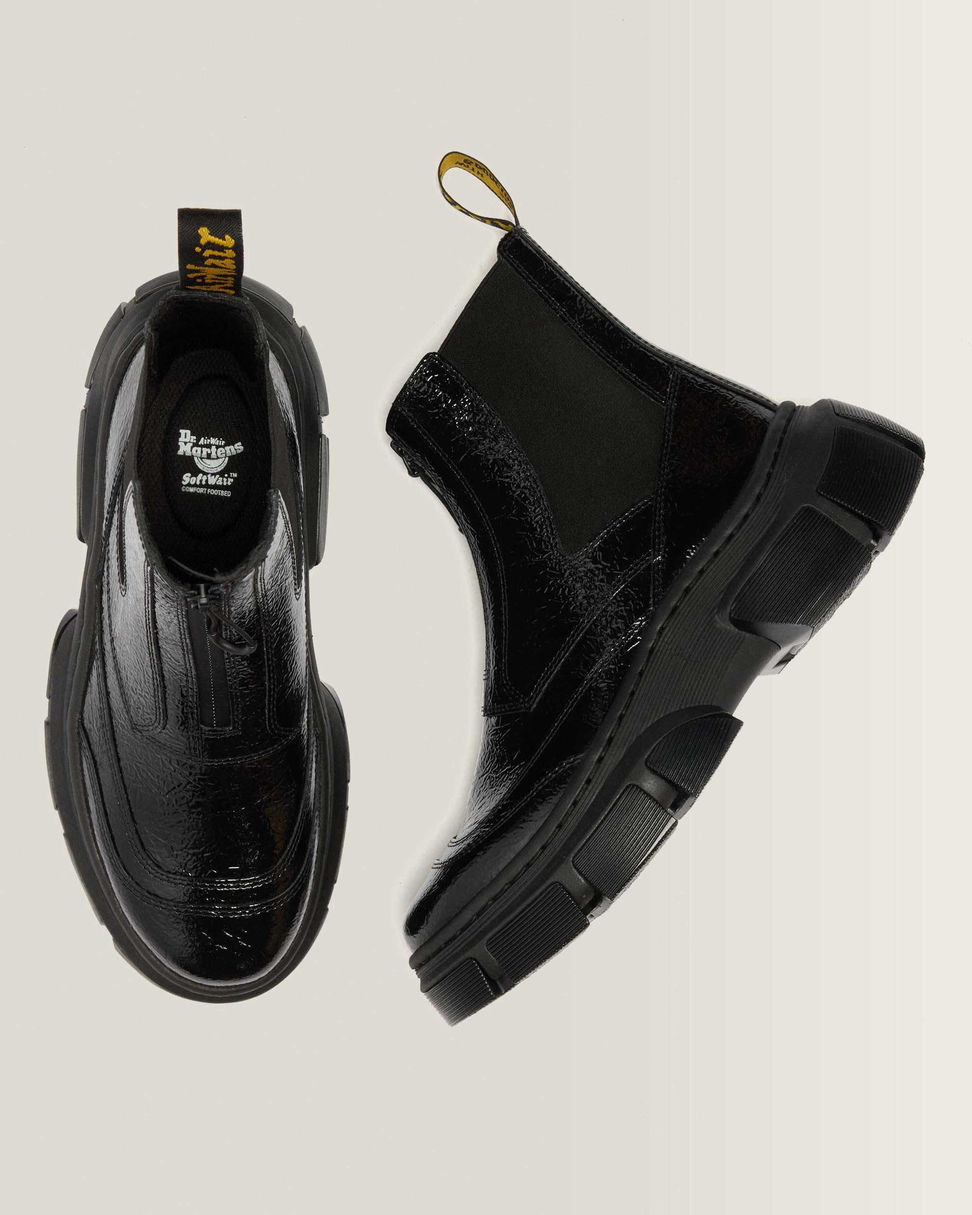 DMXL Distressed Patent Leather Chelsea Boots