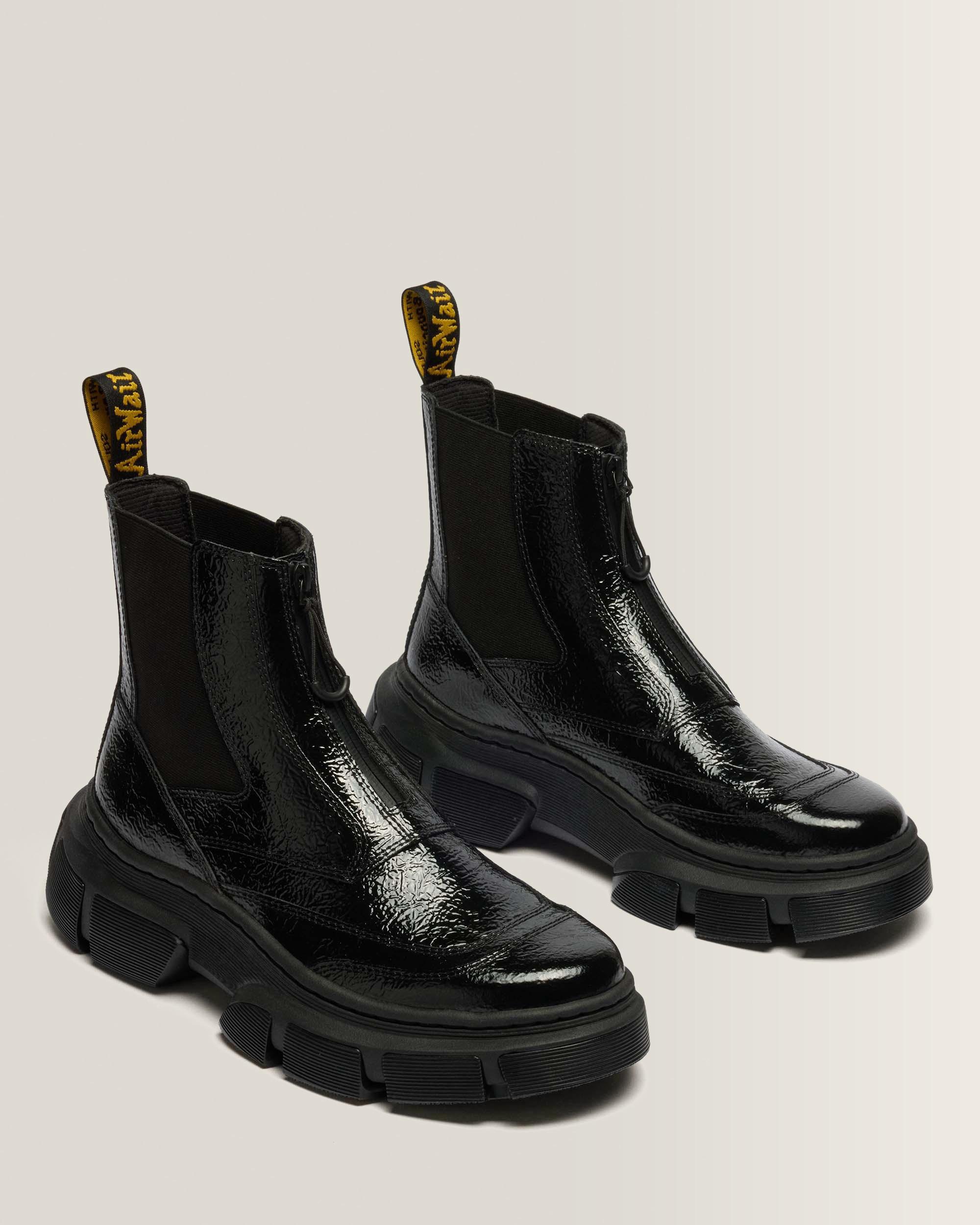 DMXL Distressed Patent Leather Chelsea Boots