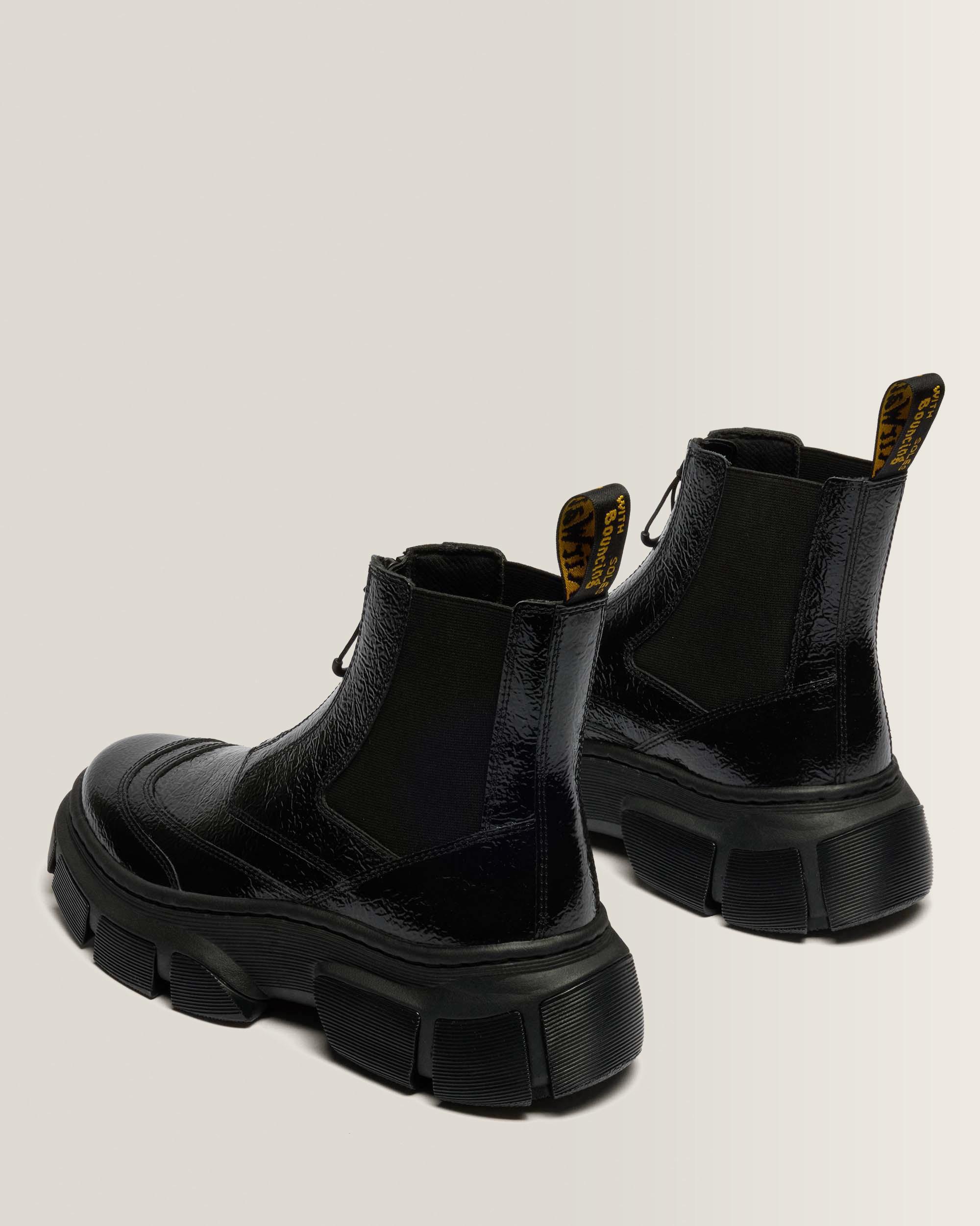DMXL Distressed Patent Leather Chelsea Boots