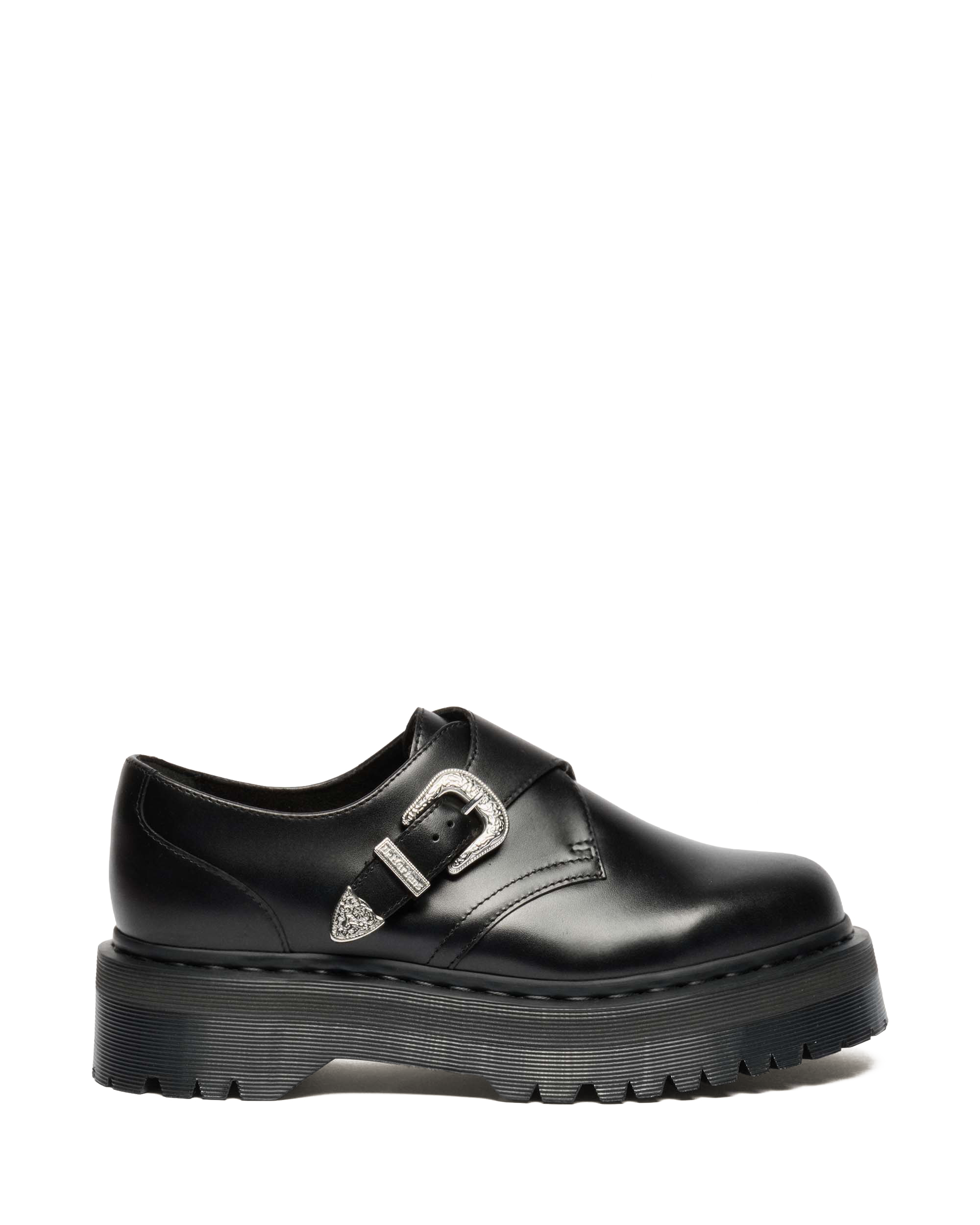 Retro Monk Quad Tumble Leather Strap Shoes in BLACK | Dr. Martens™