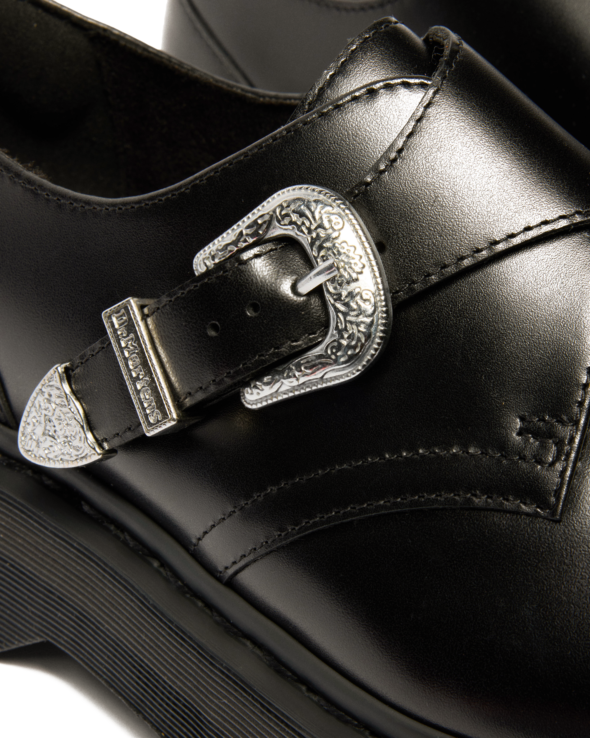Retro Monk Quad Tumble Leather Strap Shoes in BLACK | Dr. Martens™