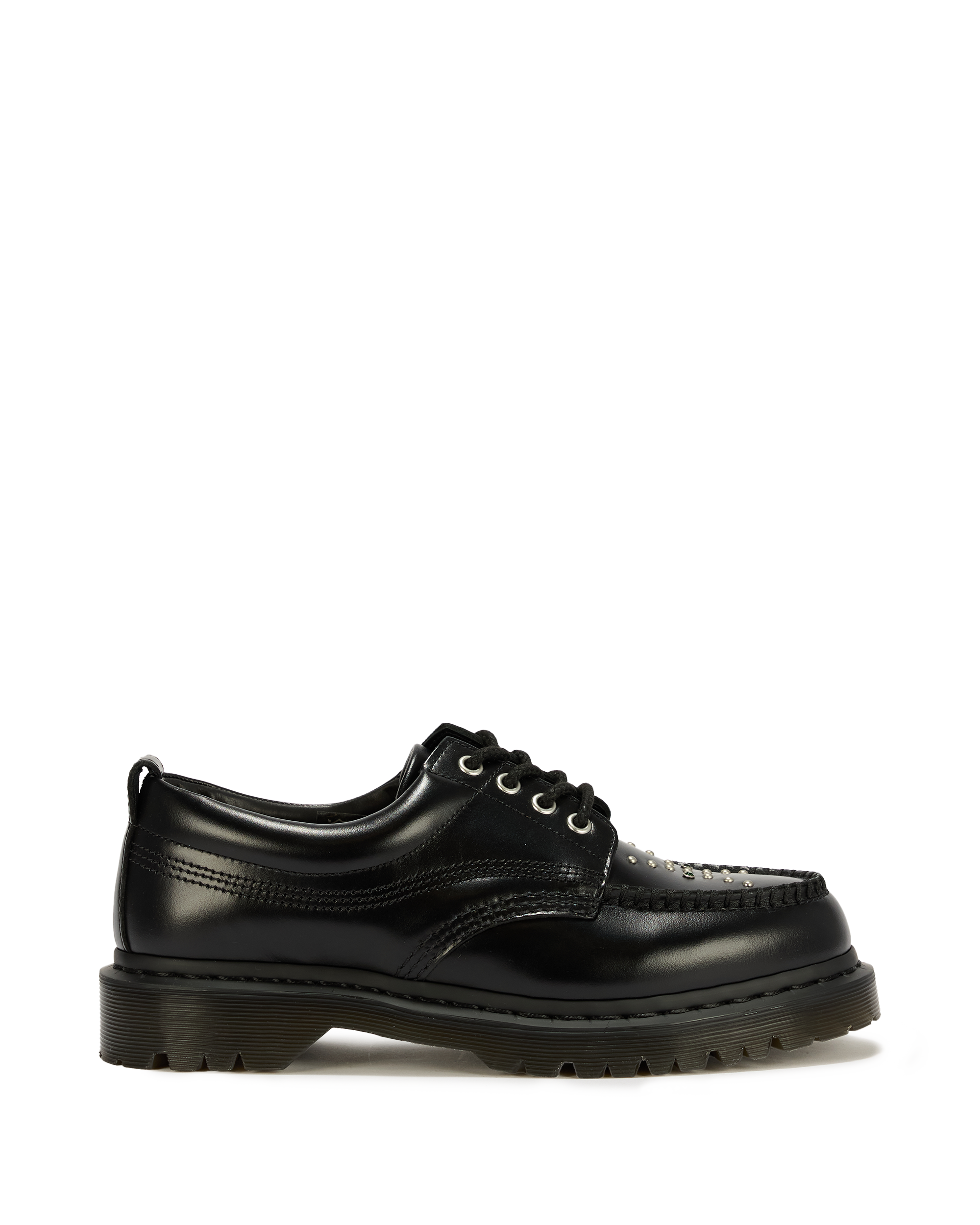 Lowell Stud Analine Leather Moc Toe Shoes in BLACK | Dr. Martens™
