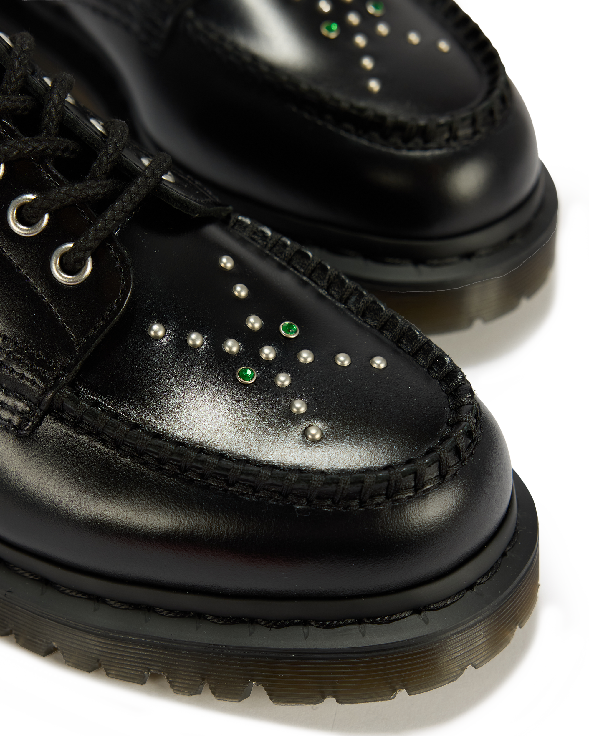 Lowell Stud Analine Leather Moc Toe Shoes in BLACK | Dr. Martens™
